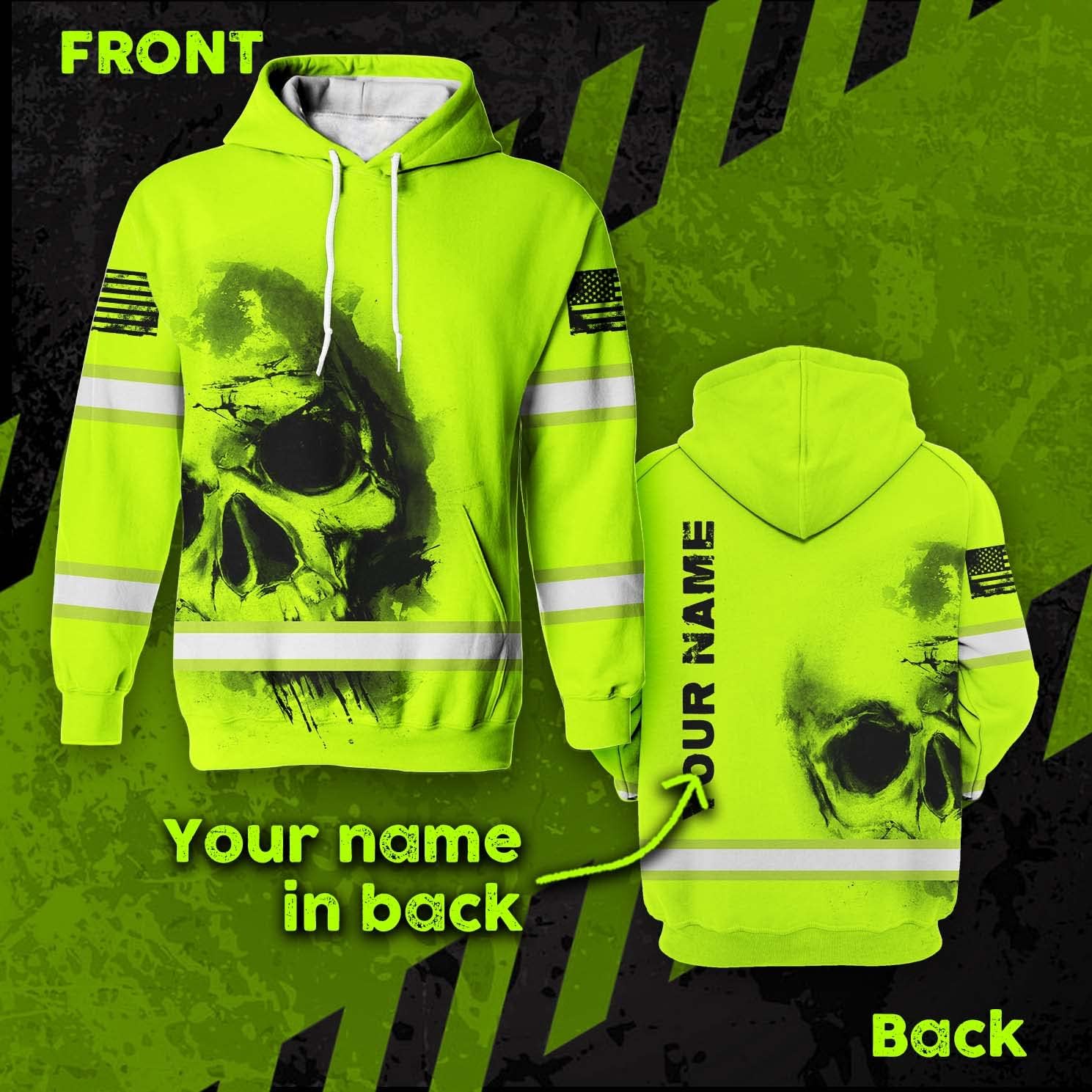 Color US Flag High Visibility Hoodie for Men Women Reflective Tapes Safety Workwear for Worker Runner Patriotic - Image 3