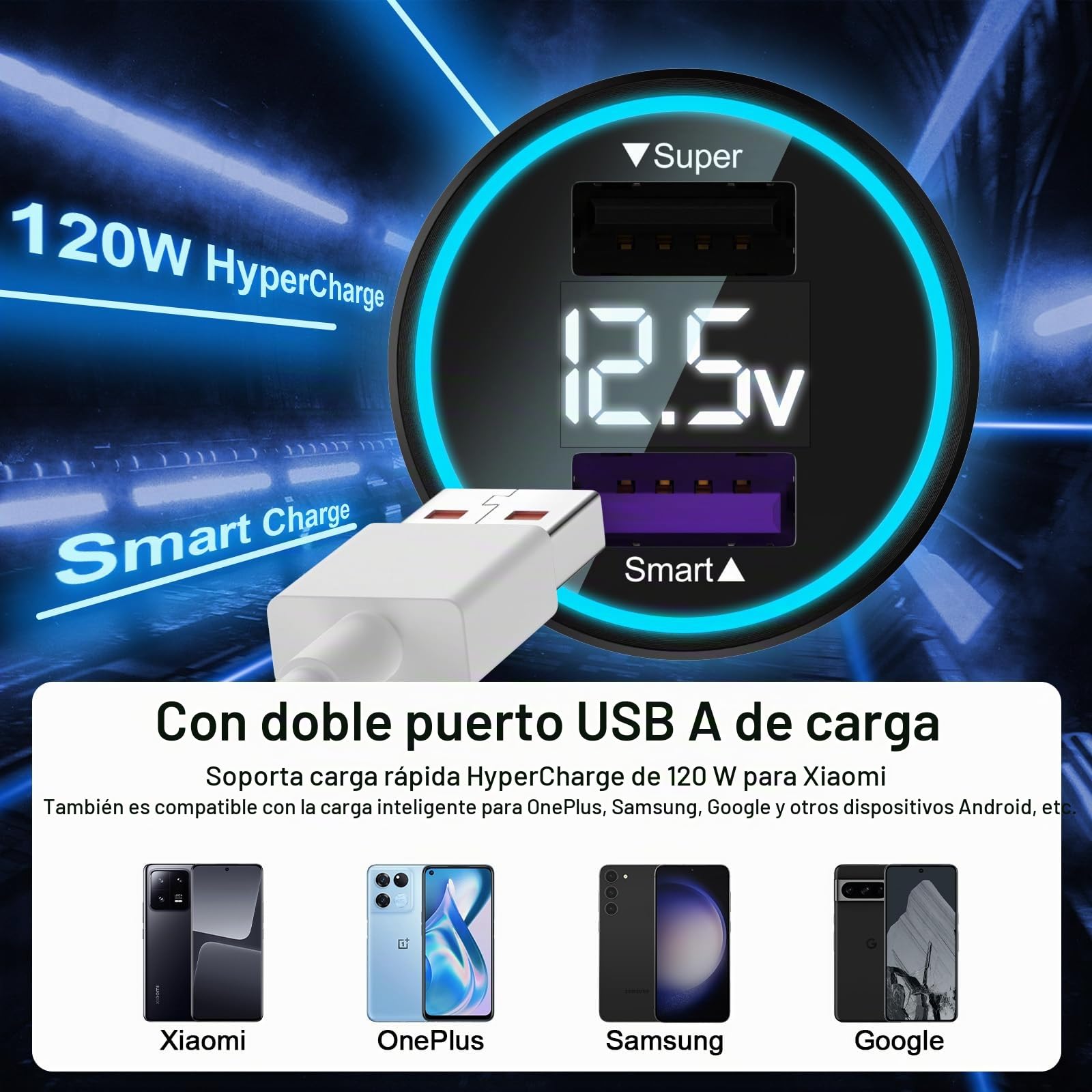 ASKUBSKU Cargador Coche 120W y Cable para Xiaomi Redmi Note 15 14Pro+ 5G | Carga Rápida USB Adaptador Cargador Coche y 6A Cable USB C 1Metro para Xiaomi 17T Pro 13 Pro Poco F8 Redmi Note 13Pro+ 12Pro+