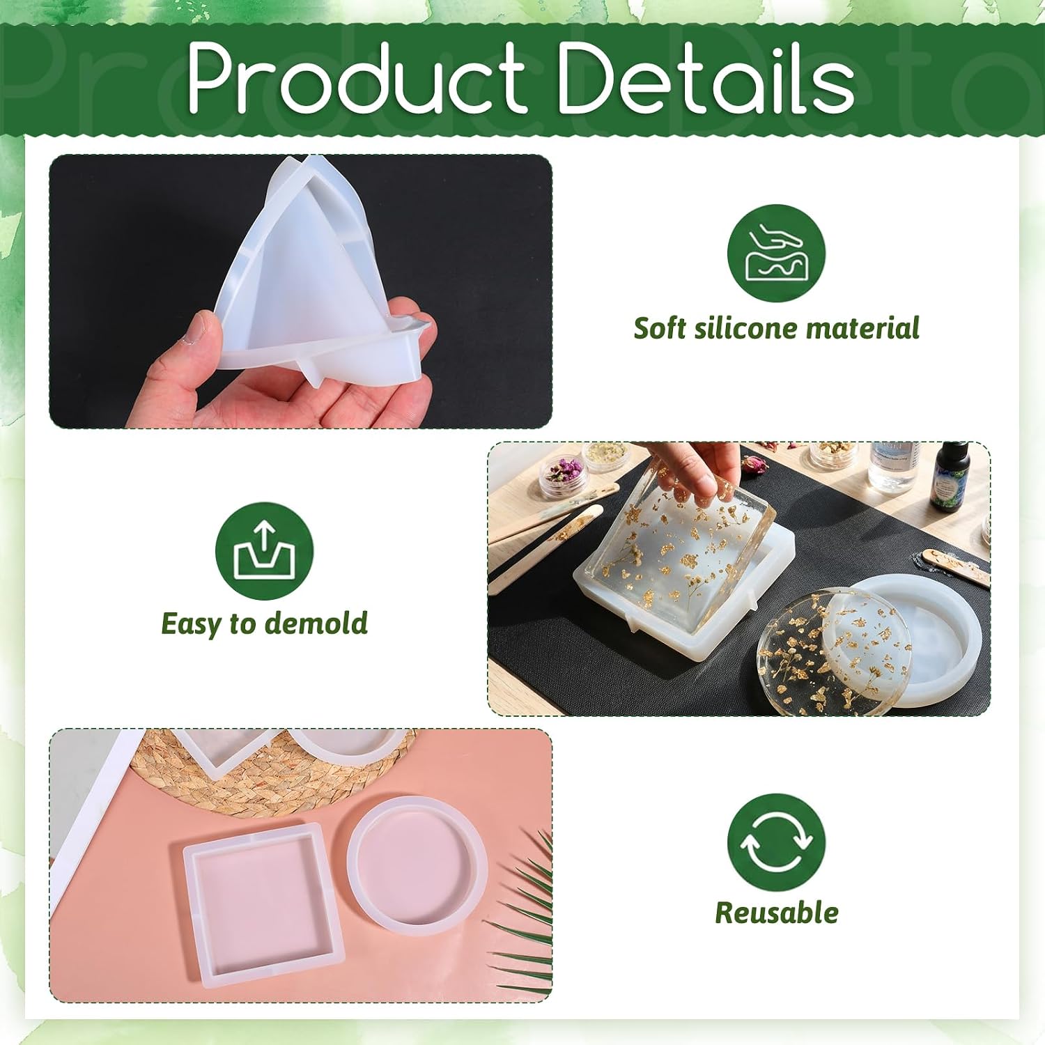 10 Pcs Deep Coaster Molds for Epoxy Resin, Square Round Coaster Resin Molds, 4 Inches Round and Square Coasters Silicone Mold, Mold Silicone for Flower Bouquet Preservation