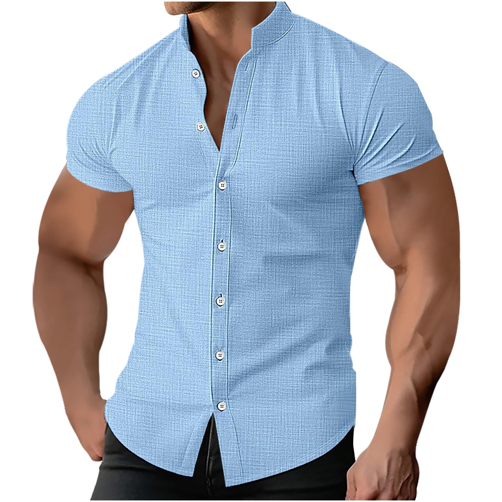 Button Down Shirts for Men Banded Collar Muscle Tees Fitness T Shirts Summer Beach Shirts Casual Gym Tshirts Shirts