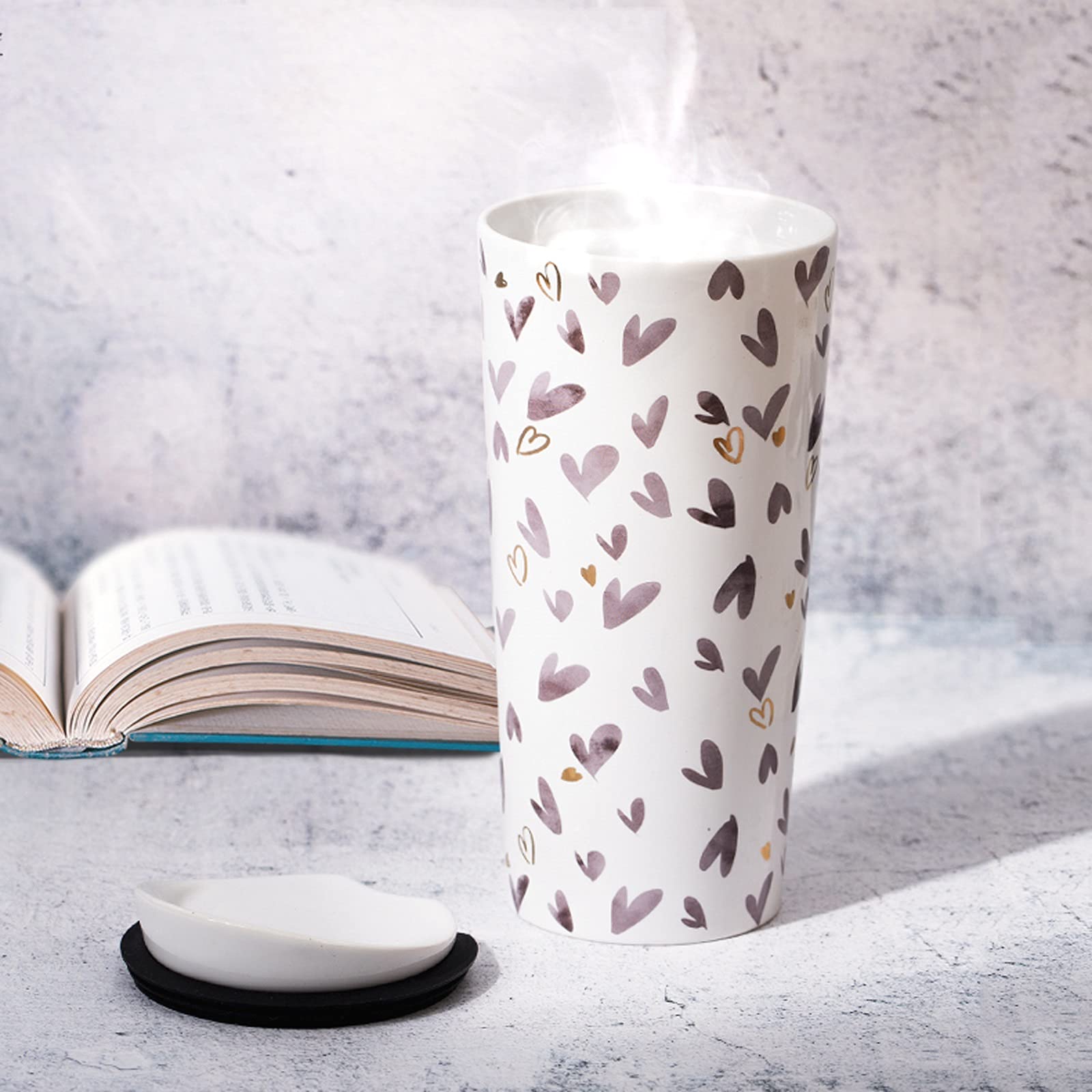 Ceramiczny Kubek Podróżny, Dwuścienny, Termoizolacyjny I Zapobiegający Poparzeniom, Szczelna Pokrywka O Pojemności 12 Uncji, Odpowiedni Do Uchwytów Samochodowych