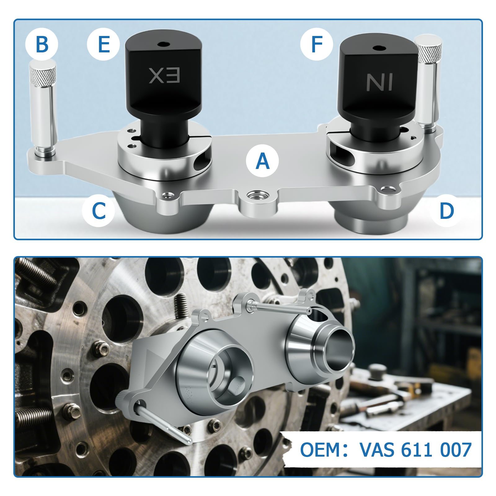 RUIZHI Gereedschap Voor Tandriemen, Set Afstelgereedschap Voor Automotoren Compatibel met Audi, Seat, VW 1.5 TSI Petro, Gereedschap met Inclinometer, OEM: VAS 611 007, T10504/1, T10340, T10499