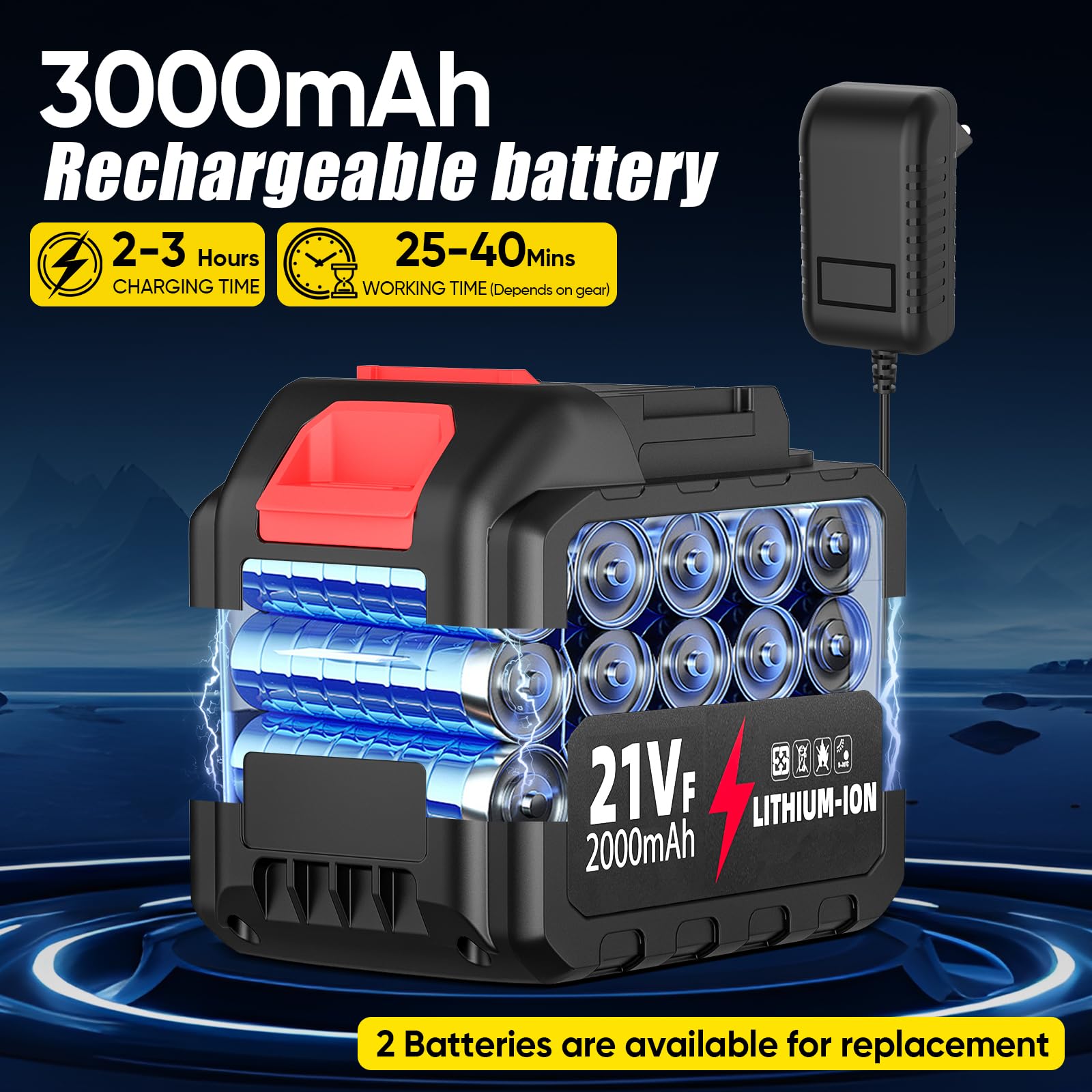Nettoyeur Haute Pression sur Batterie,6-en-1 Buse,Max 200Bar Nettoyeur Haute Pression sans Fil,Moteur Brushless,3 Niveaux Réglables,pour Lavage de Voiture et Nettoyage du Jardin (2 Batterie)