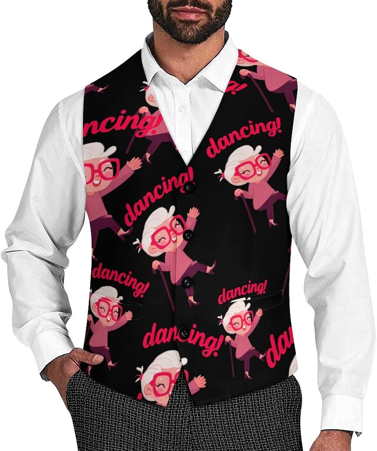 Grandma Dance Party Men's Formal Suit Vest Slim Waistcoat for Business Tuxedo Dress