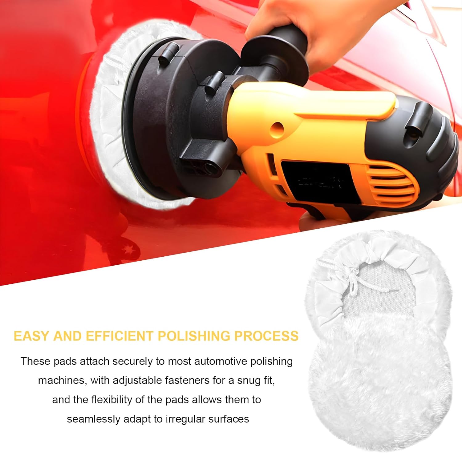 6PCS 7 Inch Wool Buffing Pads, Soft Lamb Fleece Car Polisher Bonnet Pad with Drawstring, Mircofiber Waxer Pad Cover Woolen Polishing Waxing Sleeve for Orbital Buffer Polisher