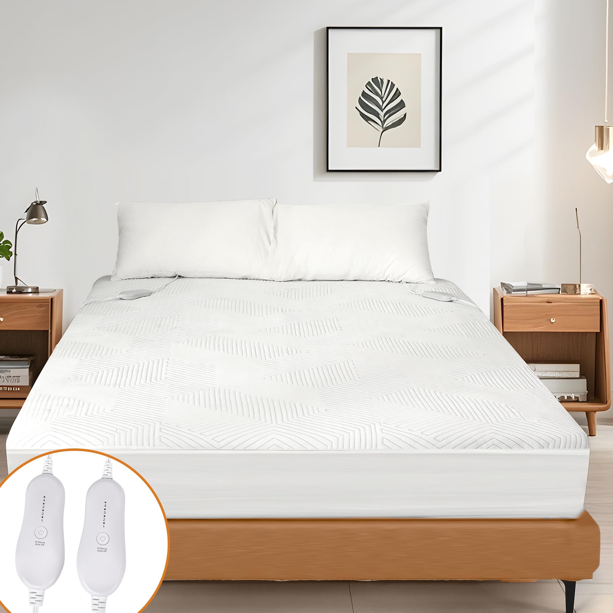 Heated Mattress Pad Queen Size, Dual Control Electric Mattress Pad Queen, 60" x 80", Fast Heating Bed Warmer with 4 Heating Levels & 10 Hour Auto Off, Fit Up to 17" Deep Pocket, Machine Washable