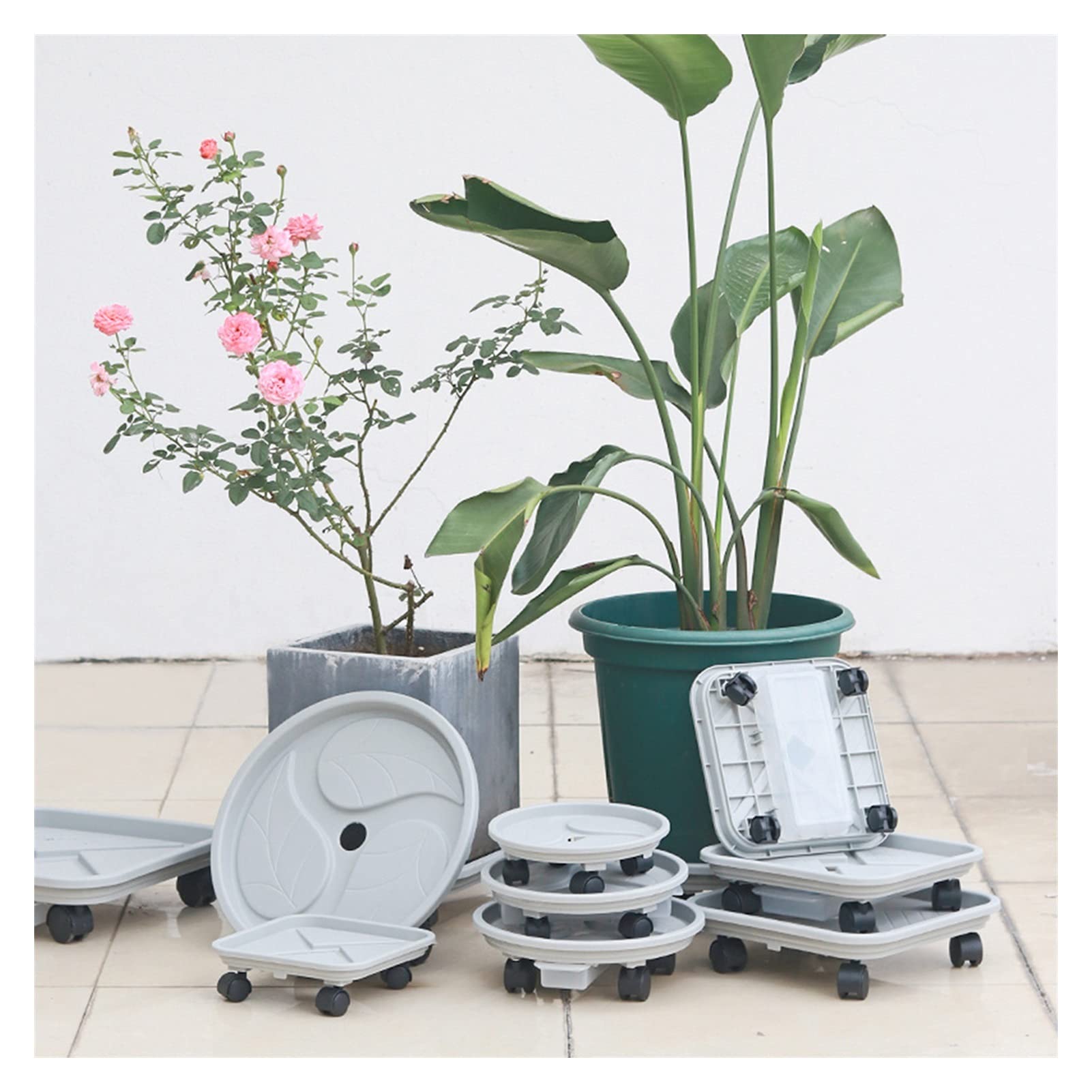 Dekoracyjna podstawa Sadzarka Wózek plastikowy Doniczkowy stojak z kołami Okrągły stojak na doniczkę na rolkach Dolly Holder na Wózek Sadzarka Koła Baza Bonsai (Size : Large)