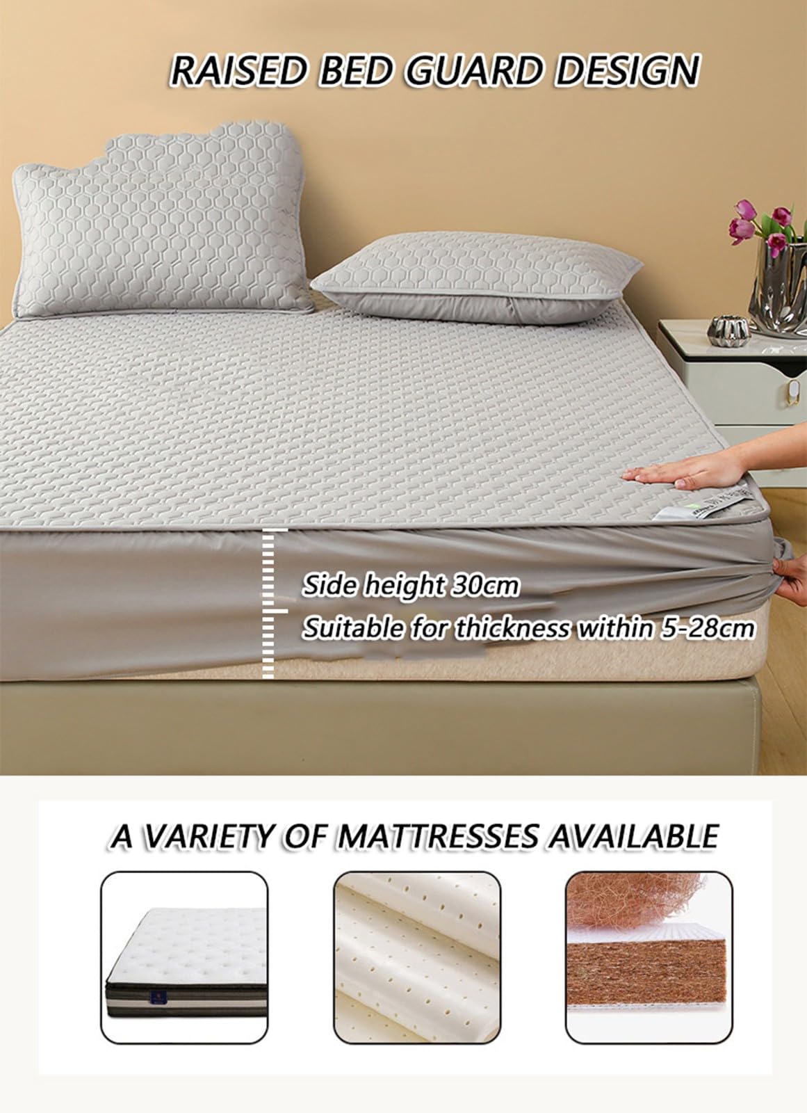 Matratzenschoner,Gestepptes Wasserdichtes Spannbettlaken,Weicher Bequemer Matratzenschoner,Matratzenauflage Für Vier Jahreszeiten,Feuchtigkeitsableitend Und Atmungsaktiv(Light Gray,150x200cm)