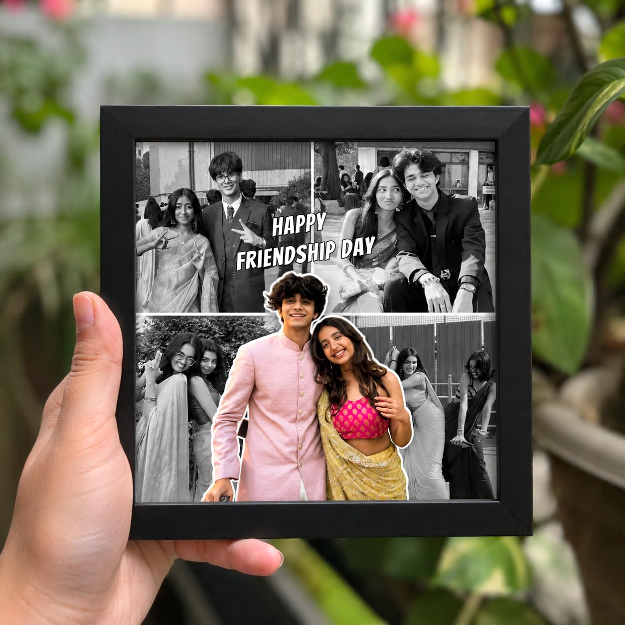 Personalized Happy Friendship Day Photo Frame | Gift for Friend, Brother, Sister, Boyfriend, Girlfriend | Custom Picture Frame with Photo Collage Design I Tabletop Black Frame (5X5 Inches)-image-31