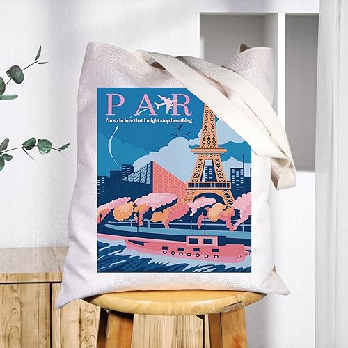 Miniatura 5 de BWWKTOP Bolsa de lona de París, regalos de viaje de París, bolsa de hombro de París, bolsa de comestibles reutilizable para París, regalo