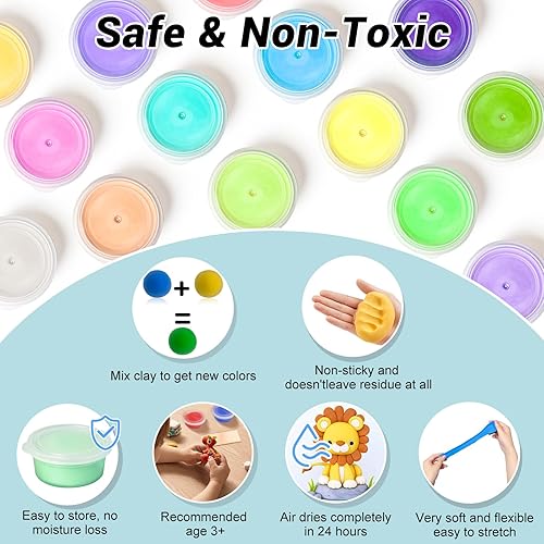 Miniatura 5 de Arcilla seca al aire - Kit de arcilla para modelar de 36 colores con 3 herramientas de escultura, segura y no tóxica, arcilla de espuma mágica para
