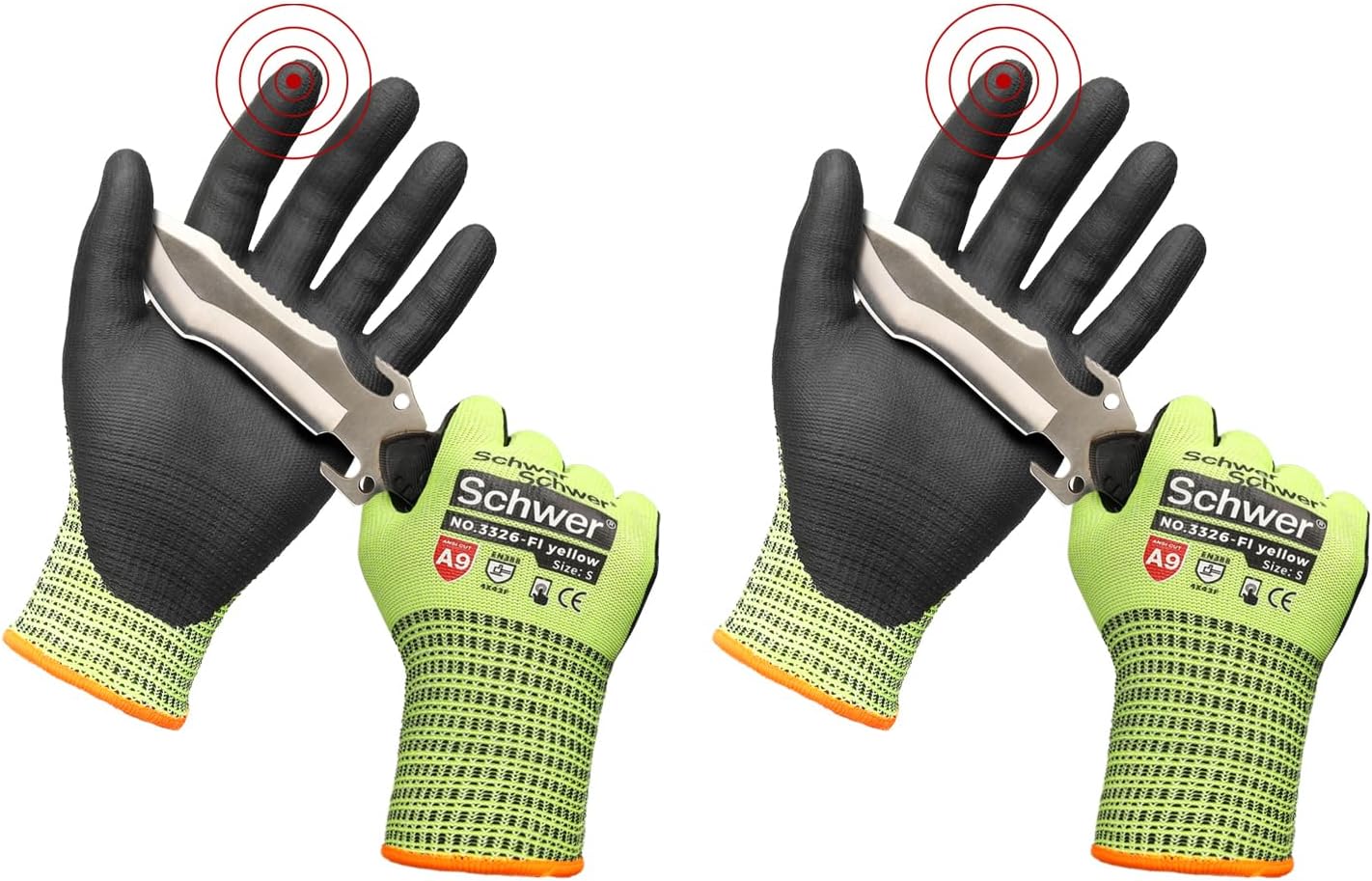 SchwerProGuard Highest Level Cut Resistant Work Gloves PR3326 for Extreme Protection，ANSI A9 Cut Gloves with Reinforced Thumb, Non Slip, Non PFAS, Durable, Touch-screen, Yellow 2 Pairs L