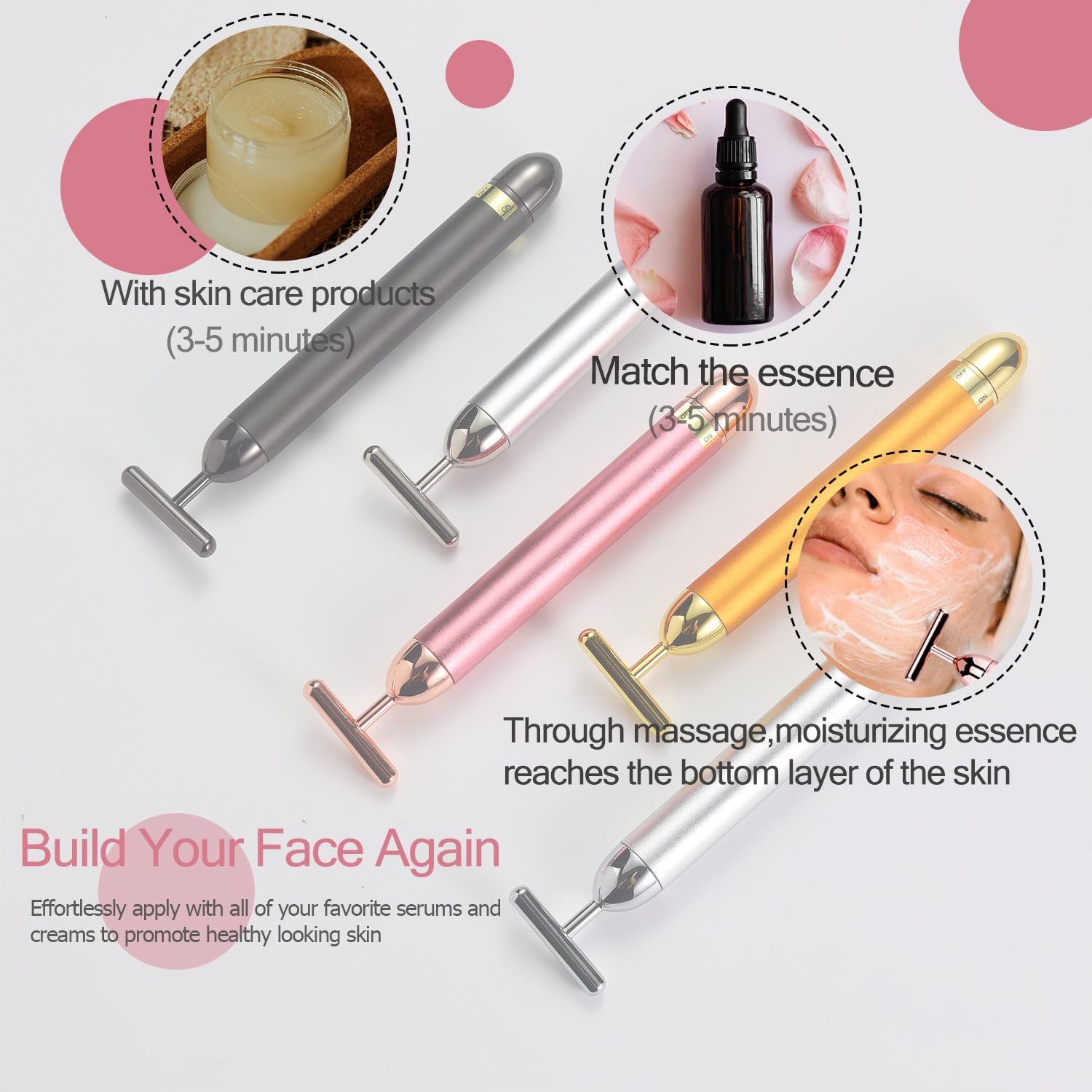 Beauty Bar 24K Gold Gesichtsmassagegerät - Gesicht T-Form Werkzeug zur Hautpflege Straffung mit ergonomischem Design (Grau)