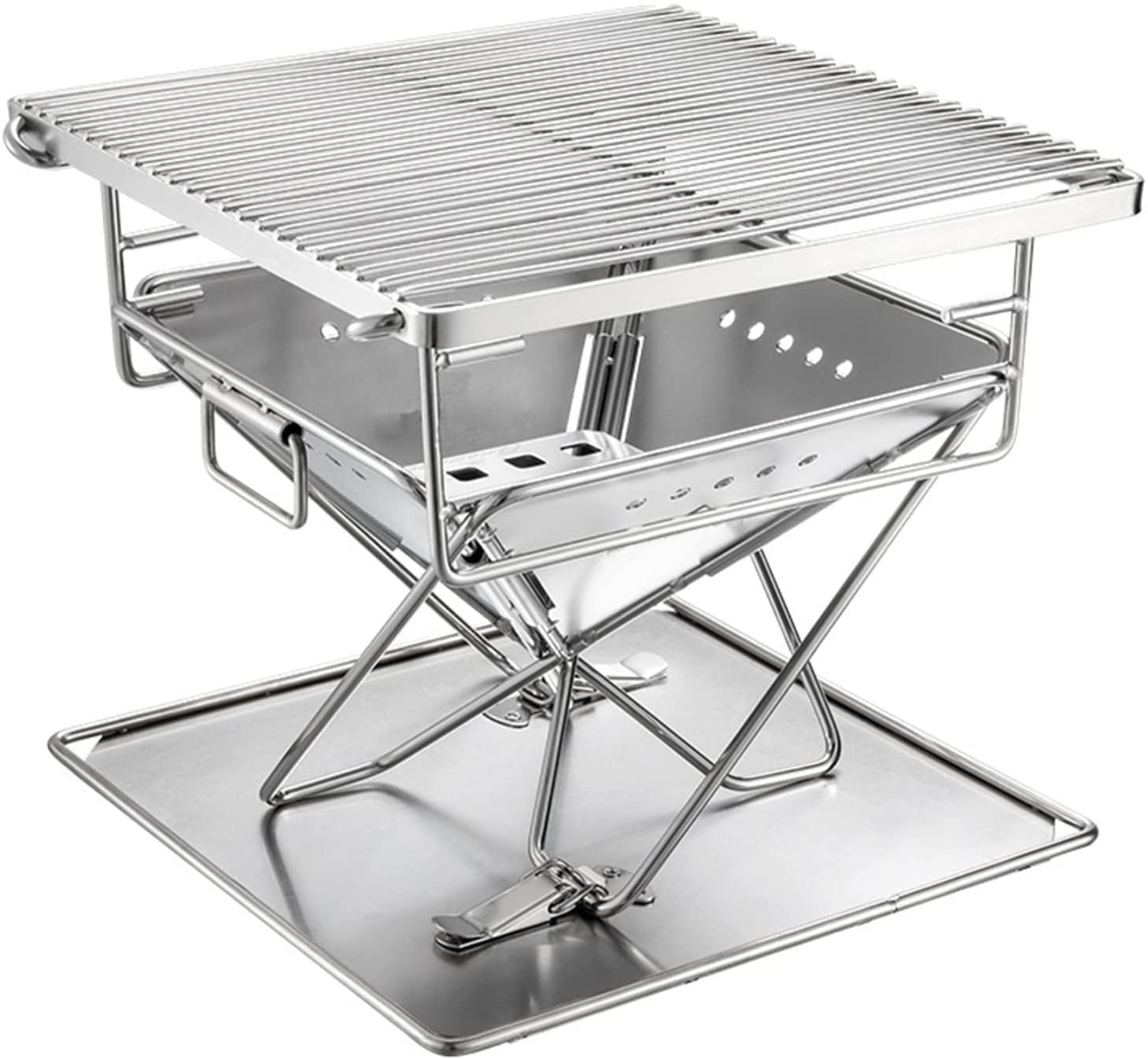 Griglia portatile per falò, in acciaio inox, pieghevole, a carbone, per esterni, braciere a legna per campeggio, tailgating e feste barbecue