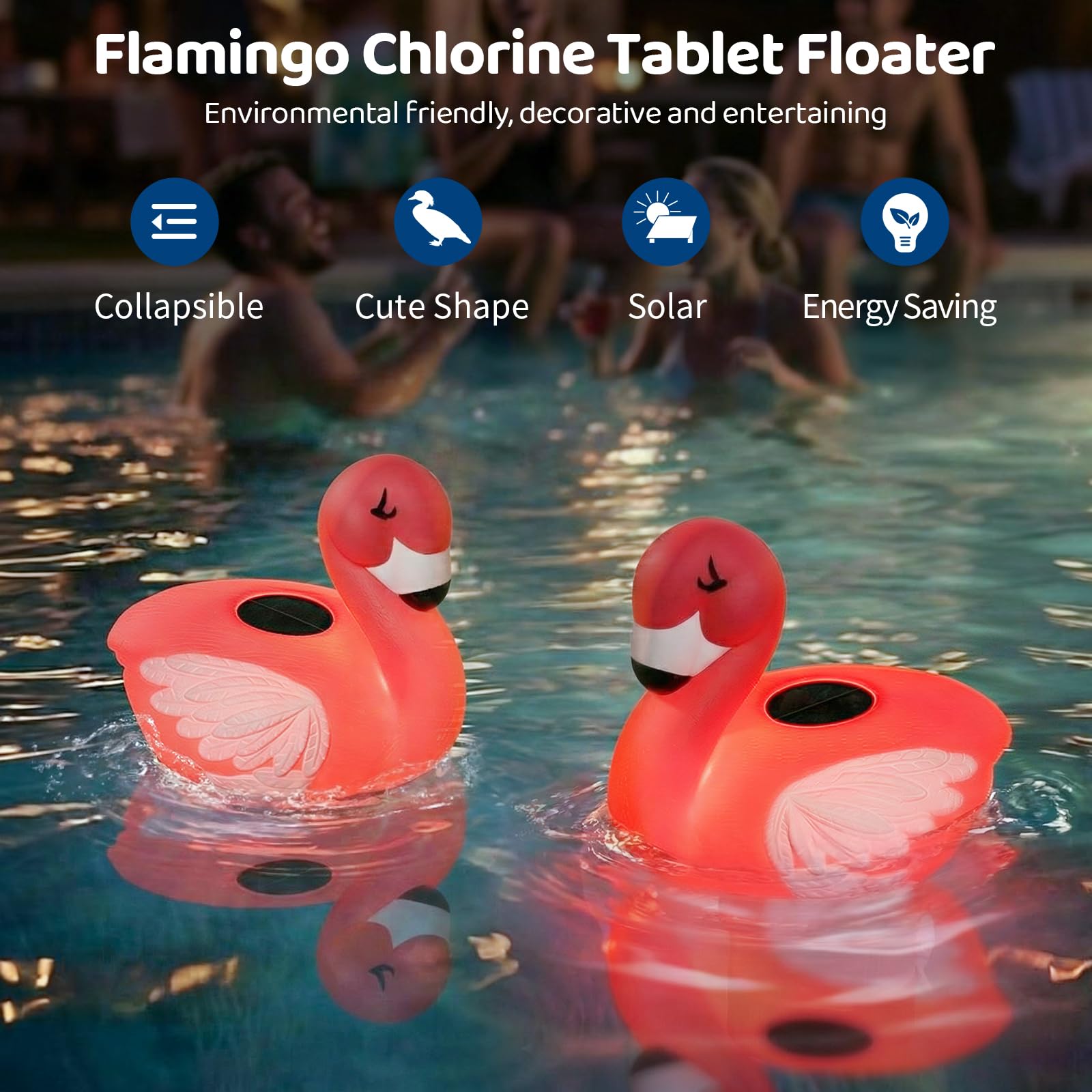 Housolution Solar Pool-Chlor-Floater,chwimmender Chlorspender mit Licht,passt 4x3in-Tabletten,einstellbare Freisetzung,einfache Öffnung & Anti-Sinken,Tablettenfloater für Pool,Whirlpool & SPA,Flamingo