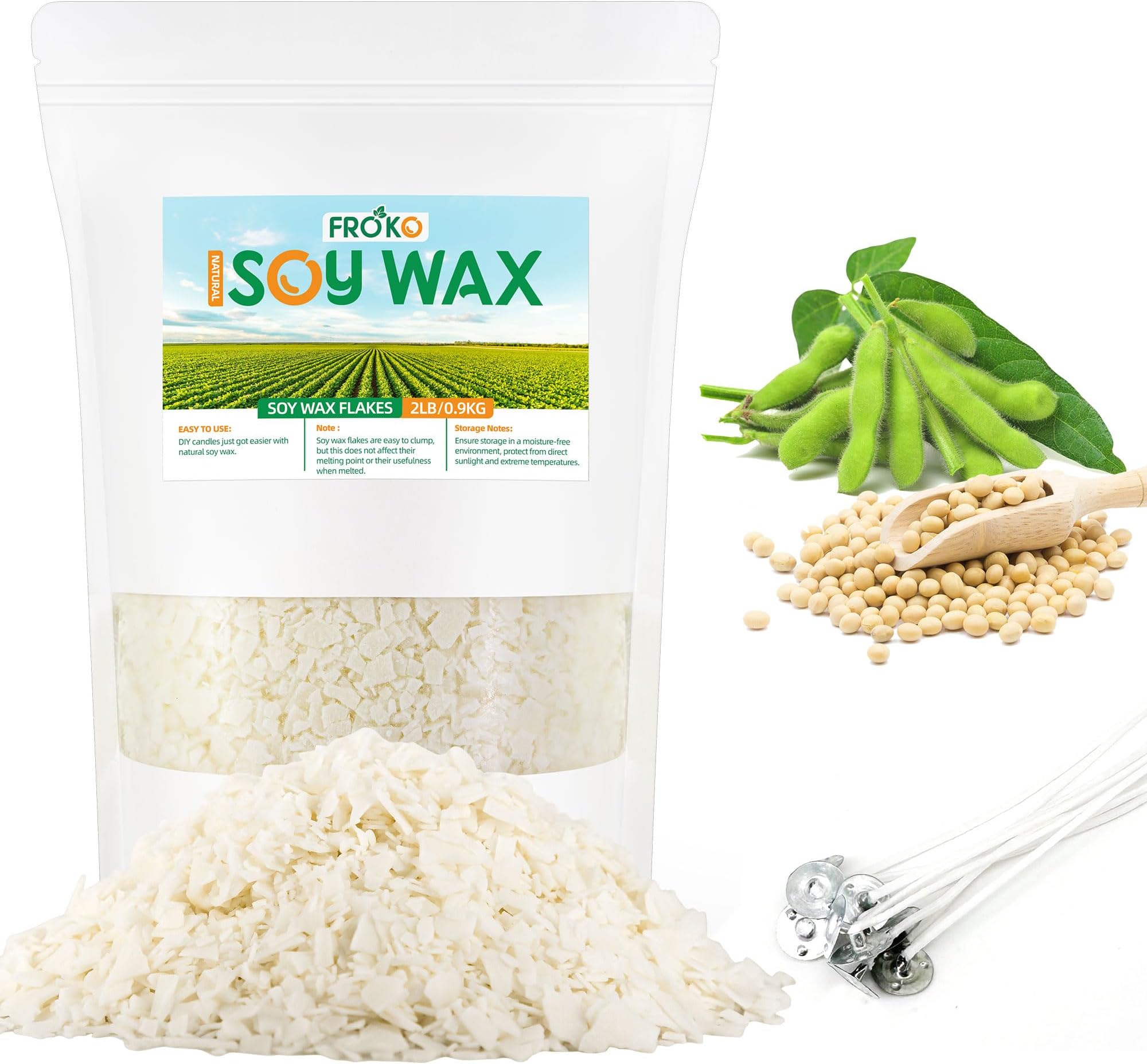 FROKO 2LB Soy Candle Wax for Candle Making, 100% Natural Soy Wax for Candle Making, from Organic Farm Soy Wax Flakes, Organic, Harmless and Pure, Premium Natural Candle Wax, No Additives…