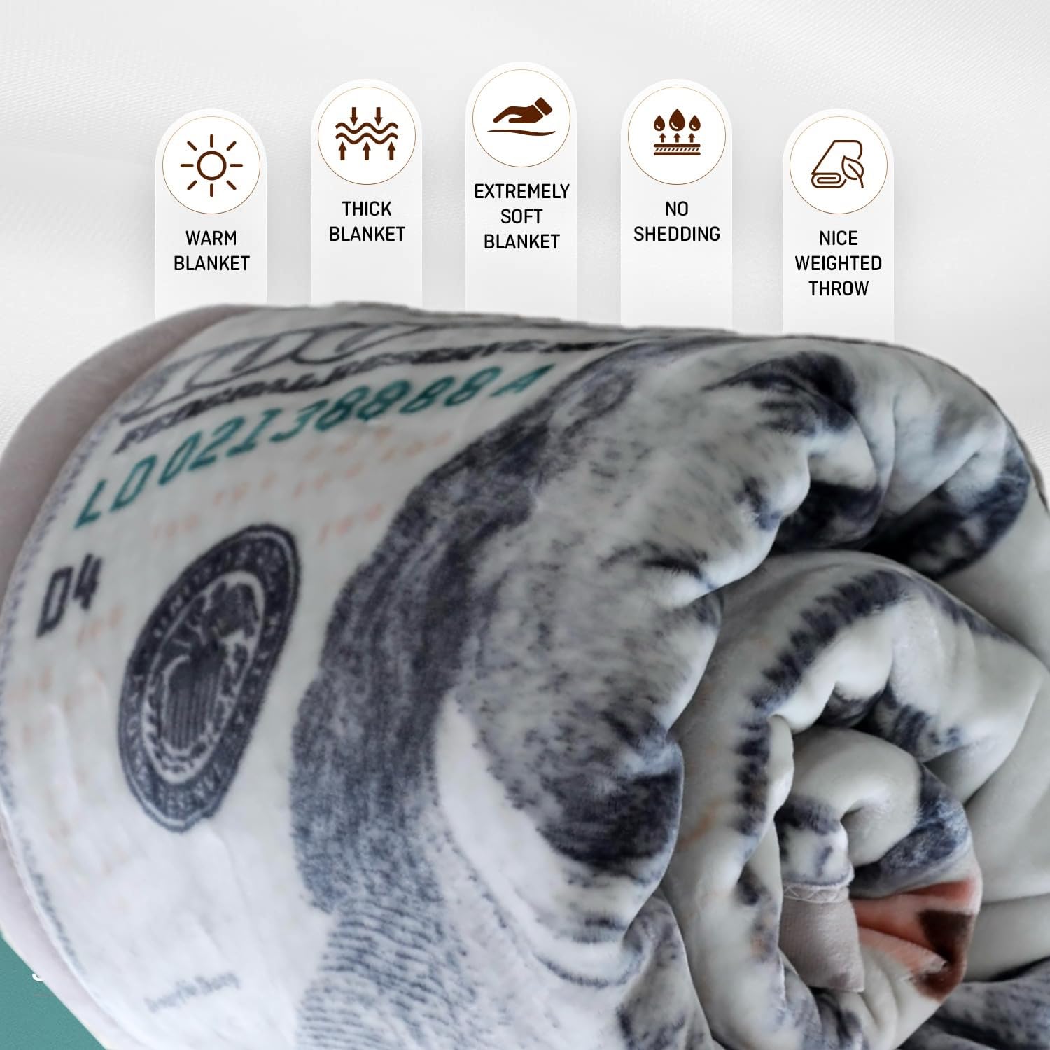 Amazon.com: Money Blanket Fuzzy Queen 尺寸- 5 磅(約2.4 公斤)重型100 美元鈔票毯適用於臥室禮物厚韓式水貂毯-  數百張鈔票舒適溫暖75 英吋X 90 英吋: