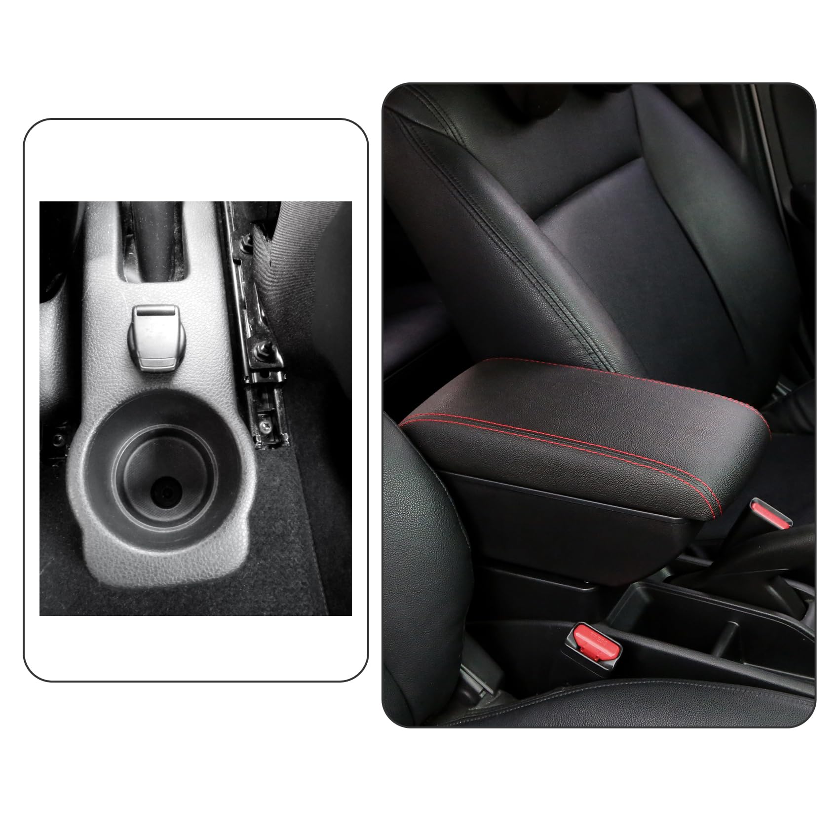 YJYWZH Accoudoir central pour Dacia Logan Sandero 2012–2020 avec 5 USB | 5 ports USB,Accoudoir console centrale,Double rangement,Dessus coulissant,Cuir PU,Accessoire voiture intérieur,Noir-rouges