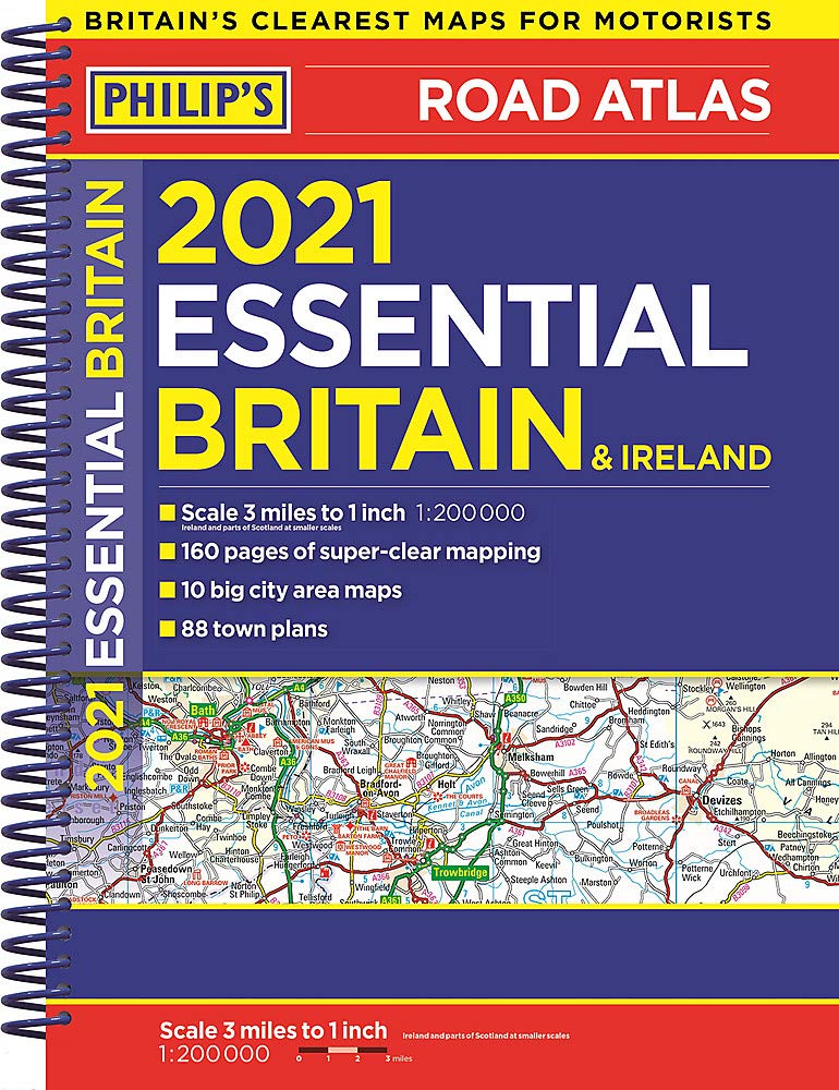 2021 Philip's Essential Road Atlas Britain and Ireland (A4 Spiral