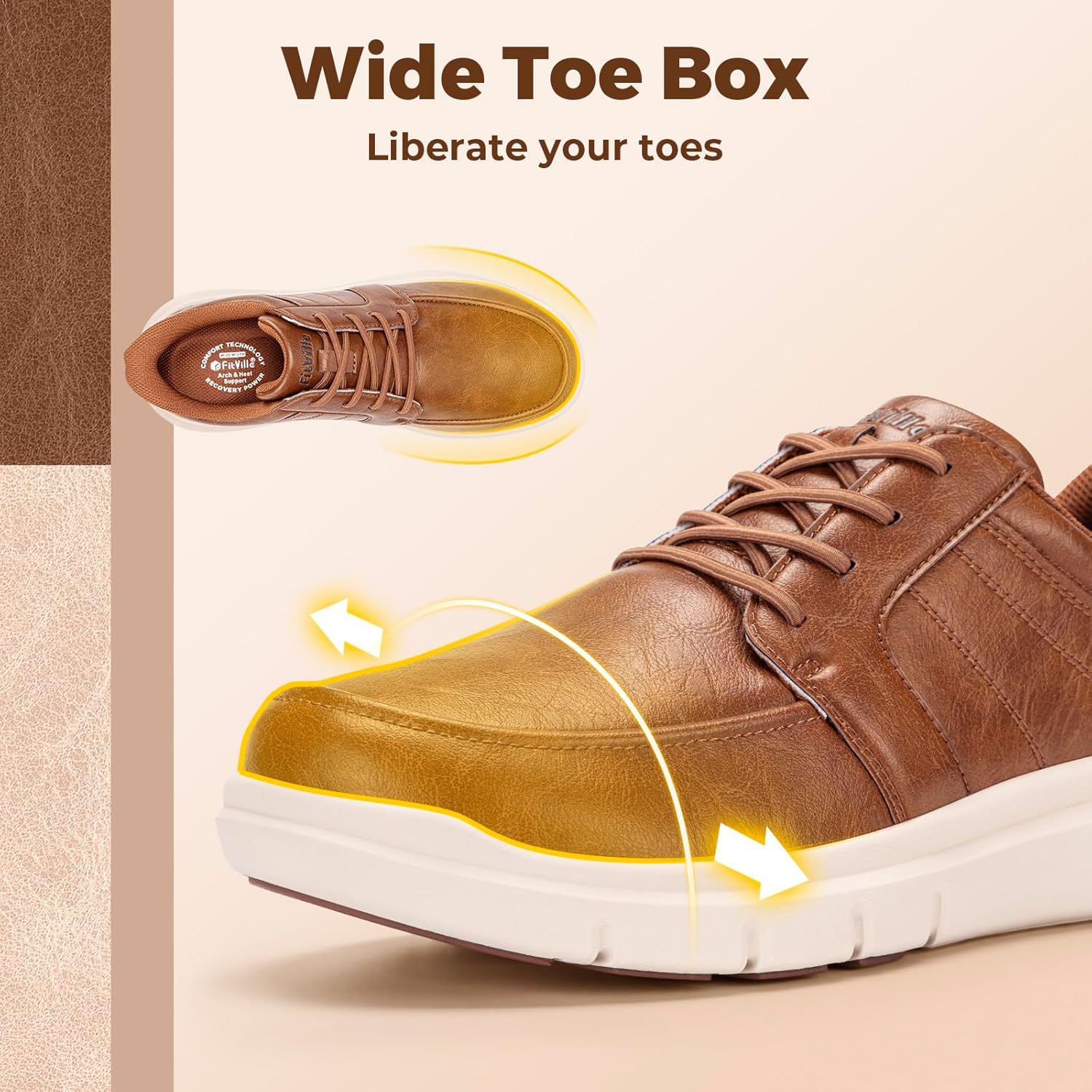 FitVille Wide Slip On Shoes for Men Lightweight Casual Dress Oxfords Shoes Business Walking Sneakers with Arch Support - Image 3