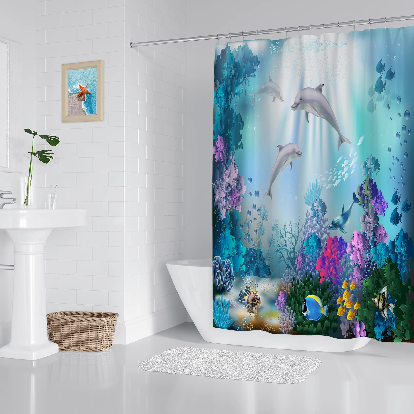 Tenda Doccia 3D Delfini - 240x200 Cm | Impermeabile, Antimuffa | Per Vasca E Box Doccia - Foto 3