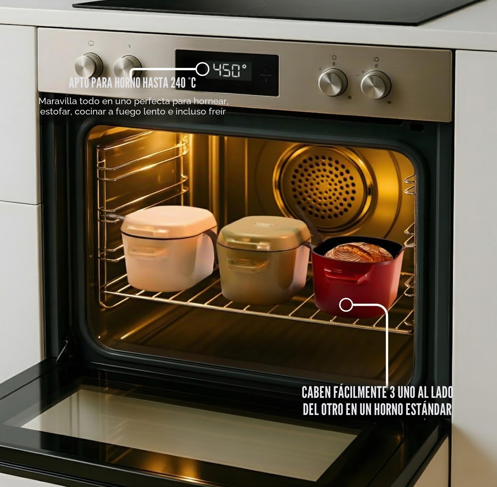 KooK Horno holandés ovalado, para hornear pan, molde para pan de masa madre, con tapa, asas dobles, hierro fundido esmaltado, incluye palanca de tapa, apto para lavavajillas, 3.4 cuartos de galón