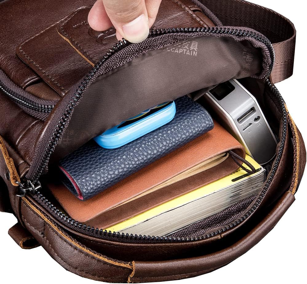 Hebetag Small Leather Shoulder Bag Crossbody Pack for Men Outdoor Travel Business - Image 7