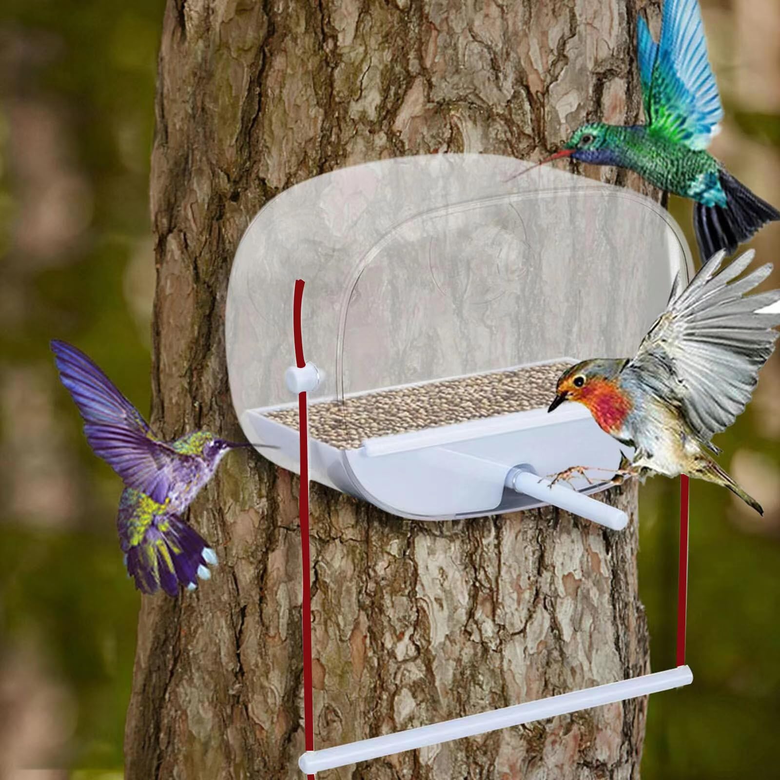Smarted comedero automático para pájaros espirales ventosa vida silvestre cámara comedero grande transparente almacenamiento de siembra