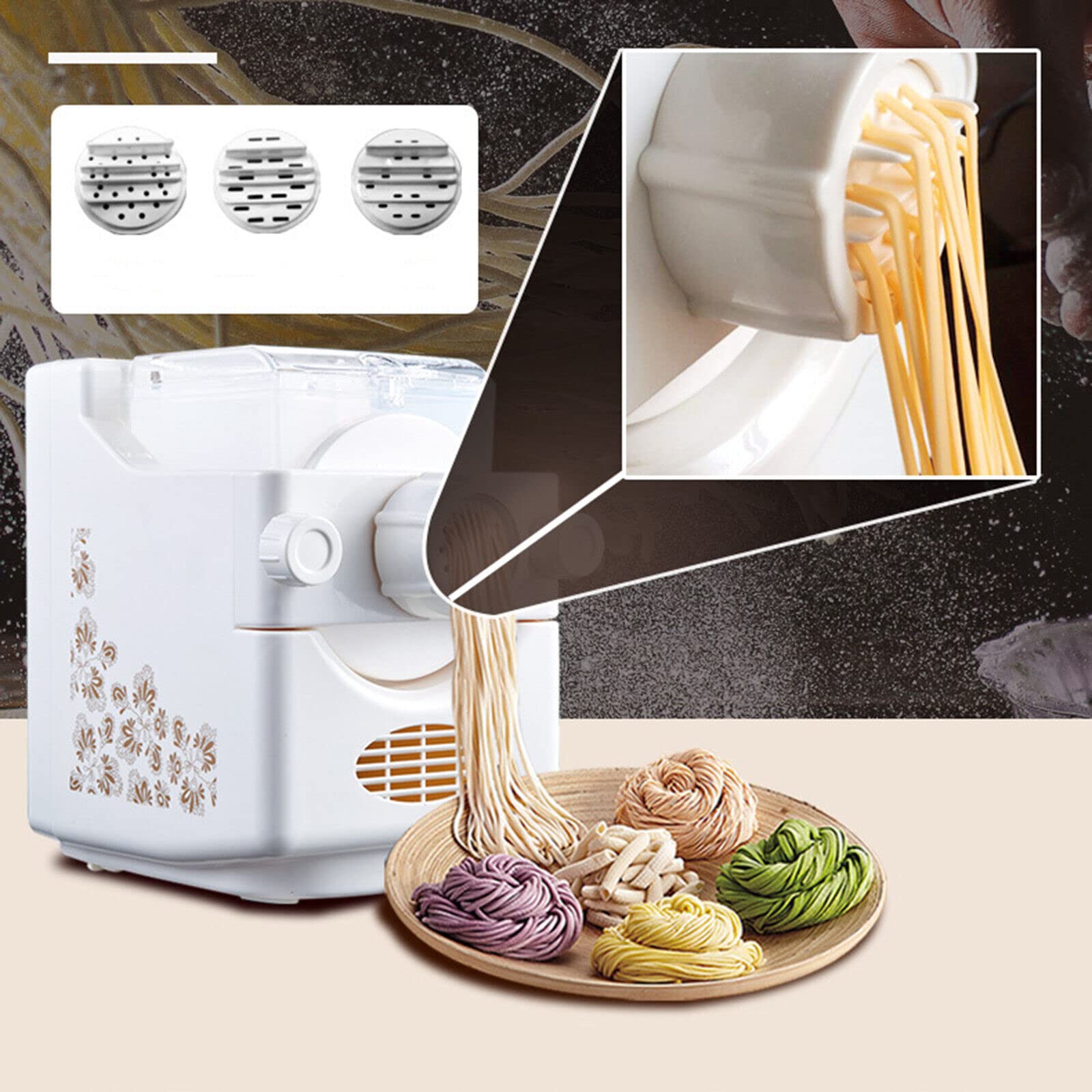 180W Profi Elektrische Nudelmaschine vollautomatisch Pastamaker 500g Kapazität,Kinder, ältere Menschen sind einfach zu bedienen, Schlüsselschalter, Automatik und Nudeln