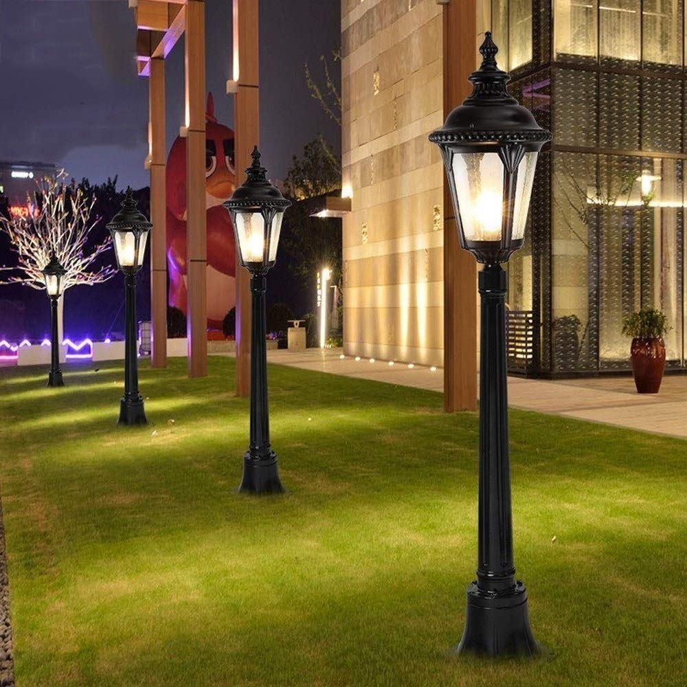 Lampadaire extérieur Noir étanche IP54, Lanterne décorative sur Poteau E27, pour clôture, aménagement paysager, éclairage de Rue, Cour, allée, Jardin.,H-33.4in