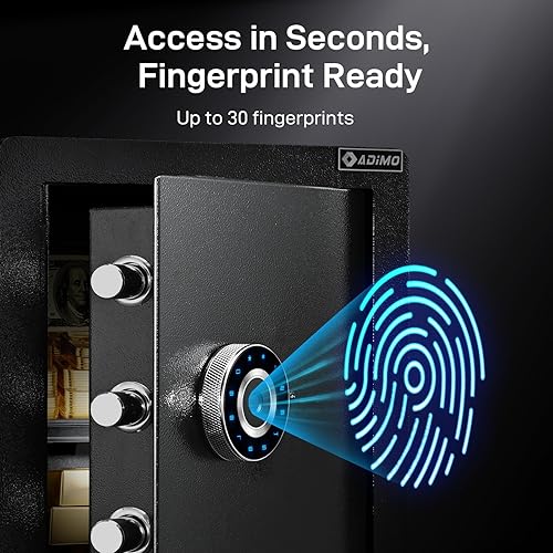 Miniatura 2 de ADIMO Caja de seguridad biométrica, resistente al fuego de 1.6 pies cúbicos con pantalla táctil, estante extraíble y sistema de alarma, caja de