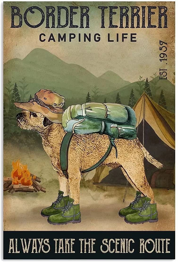 Xiddxu Metal Tin Sign Retro Wall Decor Scenic Route Border Terrier 8x12 Inch