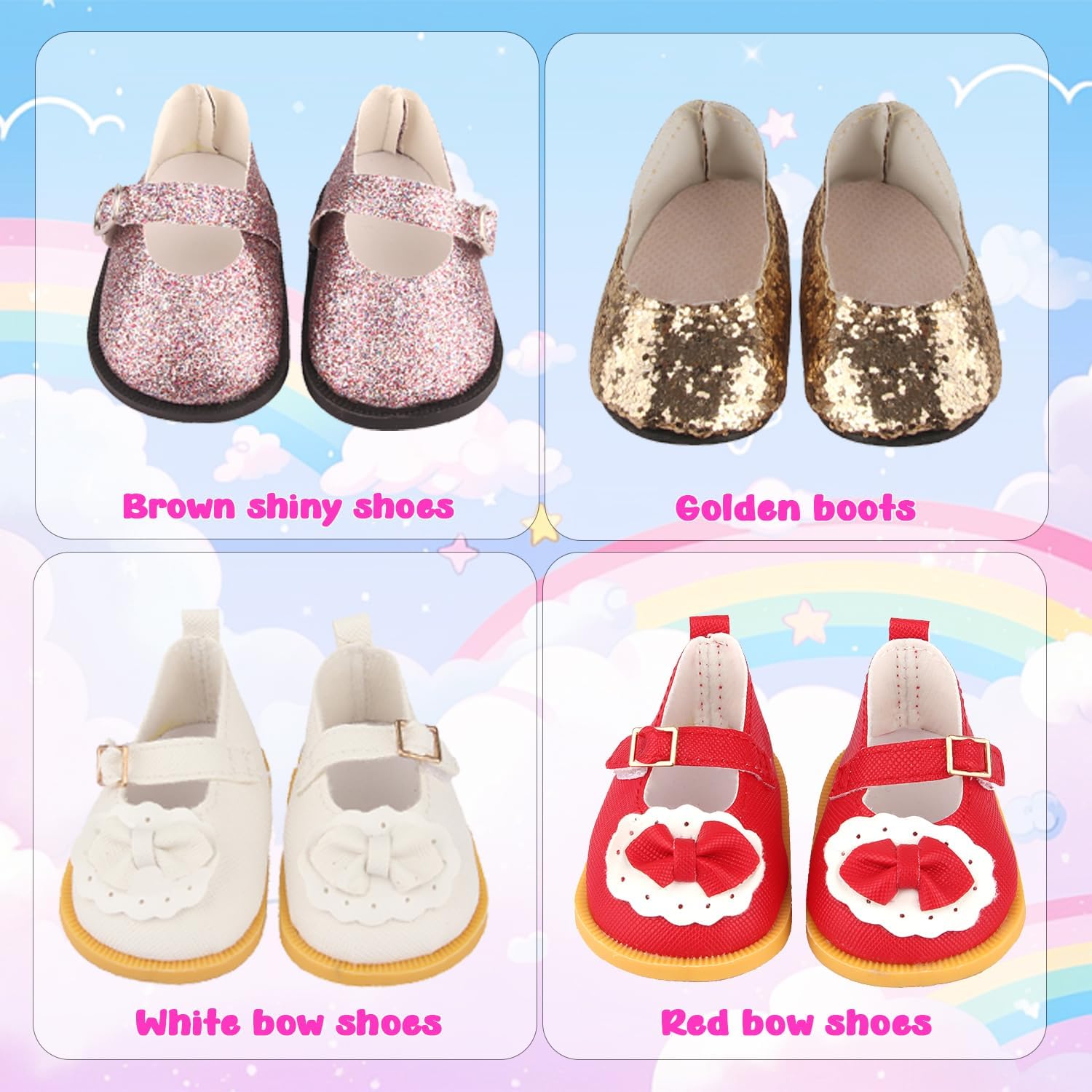 14 Pcs 18 Inch Doll Accessories,5 Sets Clothes and 2 Pairs of Doll Shoes (Send by Random) for 18 Inch American Doll, Best Birthday Festivals for Kid, Gril -2