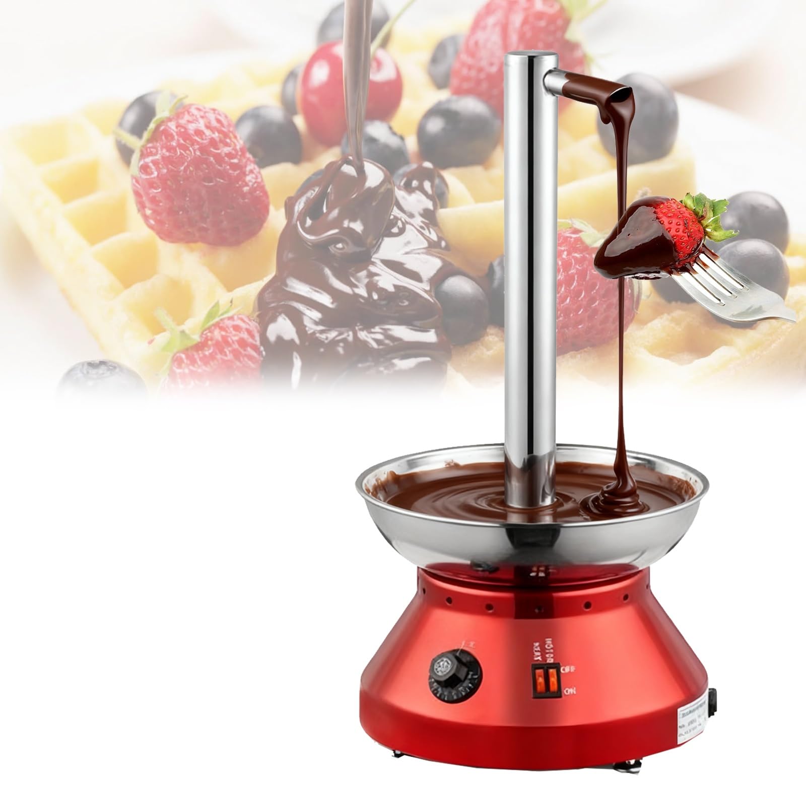 Fondue à chocolat électrique en acier inoxydable avec bol chauffant et double commande pour fêtes, mariages, événements
