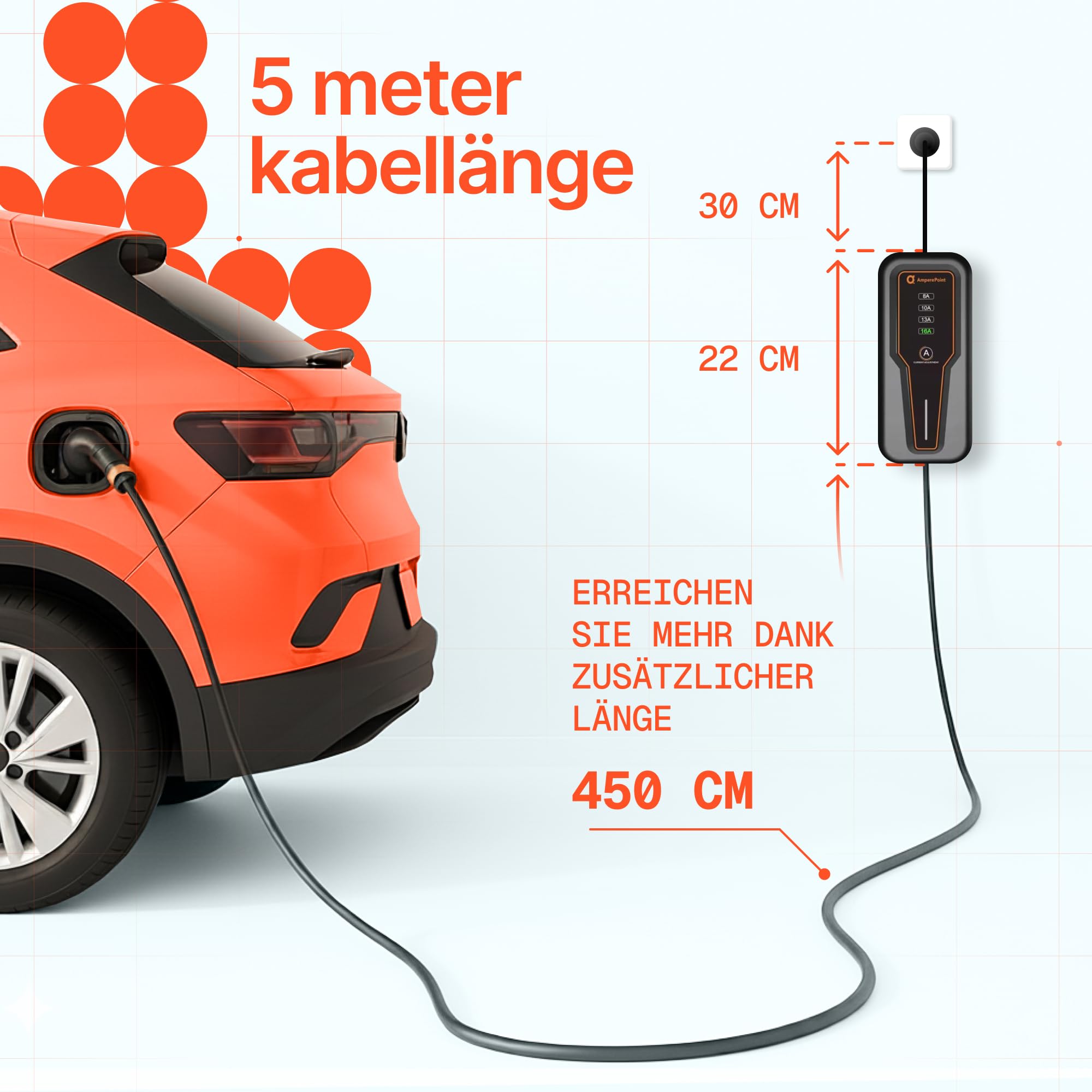 Mobile Wallbox 3,7 kW 16A Typ 2 Ladestation mit Einstellbarer Ladeleistung 8-16A, Ladekabel mit Länge 5 m mit Netzanschluss 230 V, Tragbares EV-Ladegerät für Elektroautos mit Tragetasche