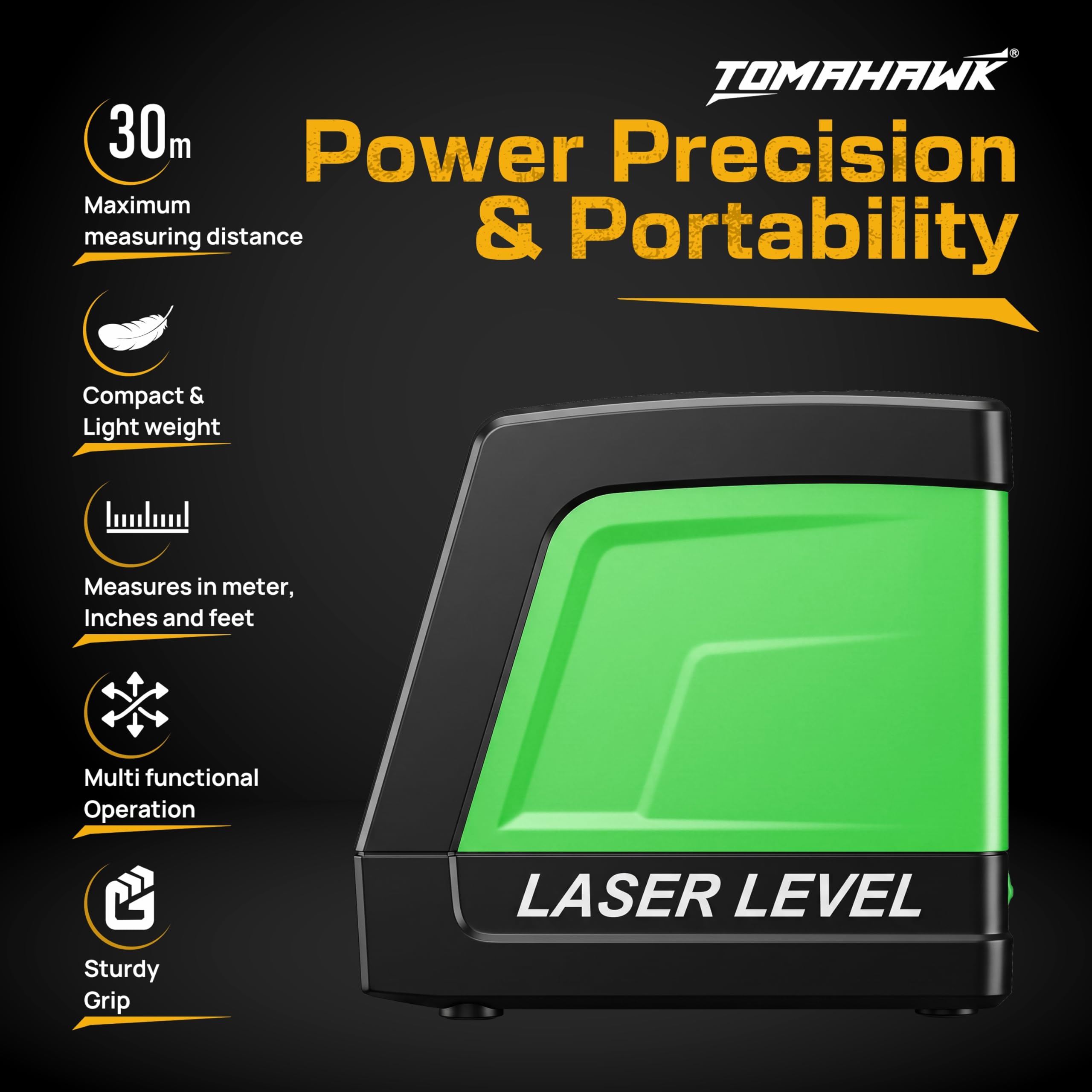 TOMAHAWK® 2 Line Laser Cross Line Leveller TLL-GLC-02 | Self- Leveling Green Laser Level | 25m Working Distance | 3mm Precision | IP54 Dustproof | Magnetic Bracket & Remote Control | Indoor Usage 3