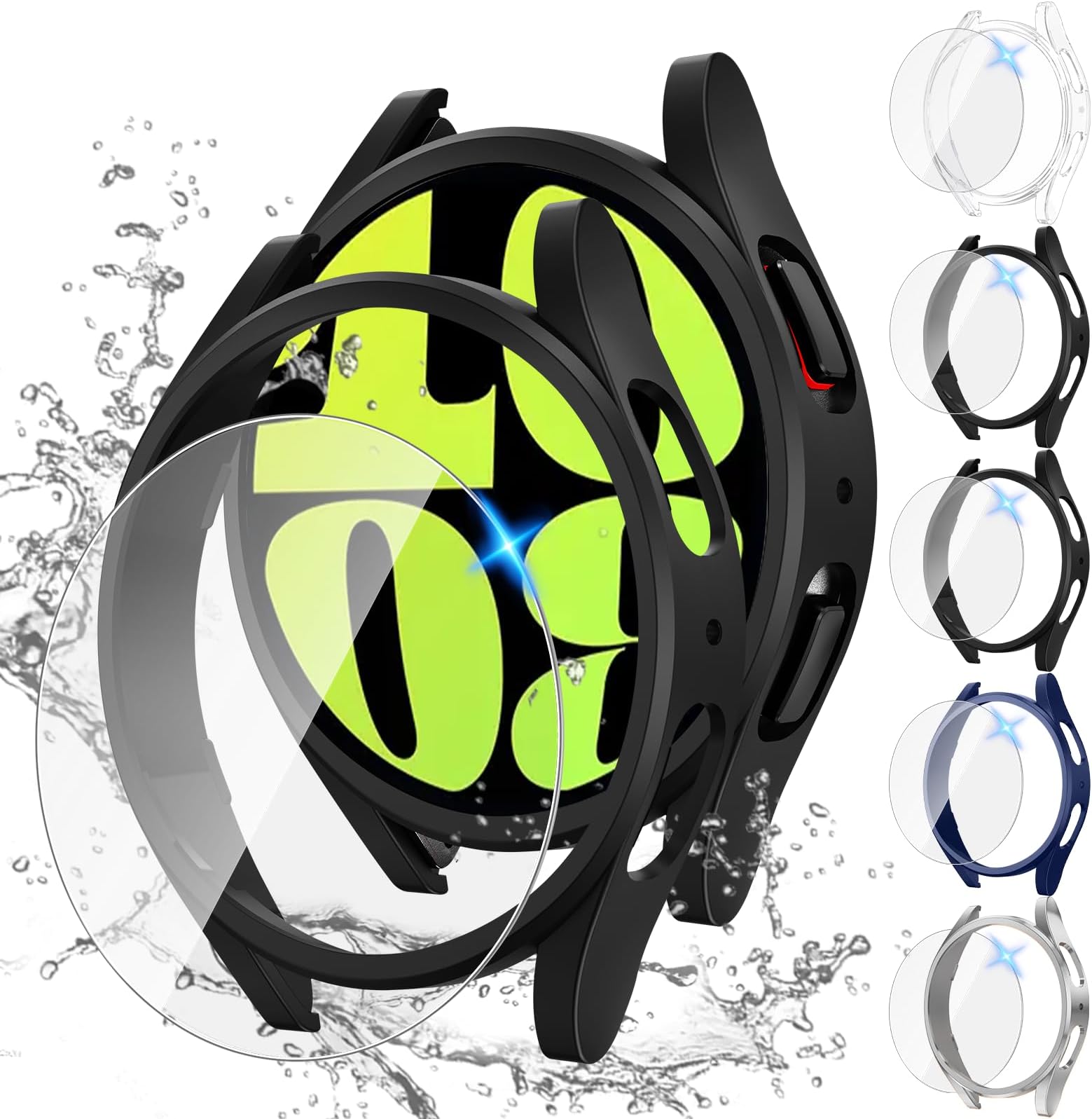 [5+5Pack for Samsung Galaxy Watch 6 Screen Protector Case 40mm Accessories, Hard PC Bumper/HD Anti-Fog Tempered Glass Protective Film, Face Cover Set, Galaxy Watch 6 Case for Women Men