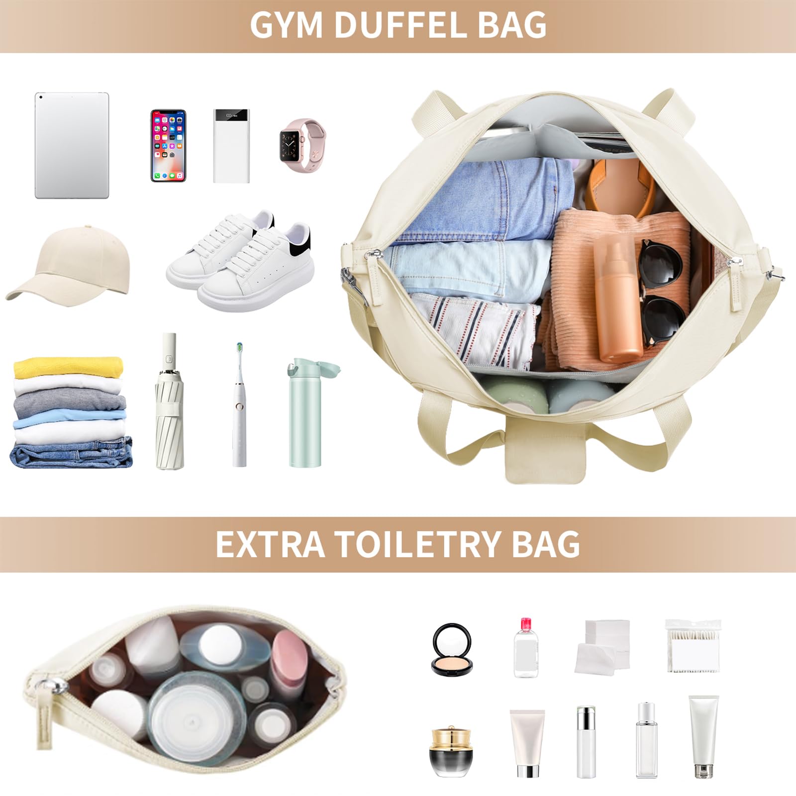 Gym Bag for Women, Personal Item Travel Bag with Shoes Compartment for Trip view 3