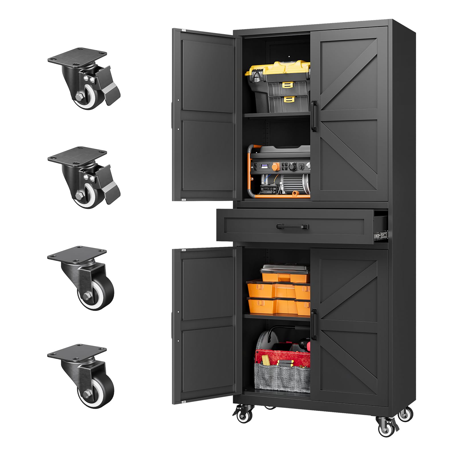 Letaya Metal Garage Storage Cabinets with Wheels,Black Rolling Tool Cabinet