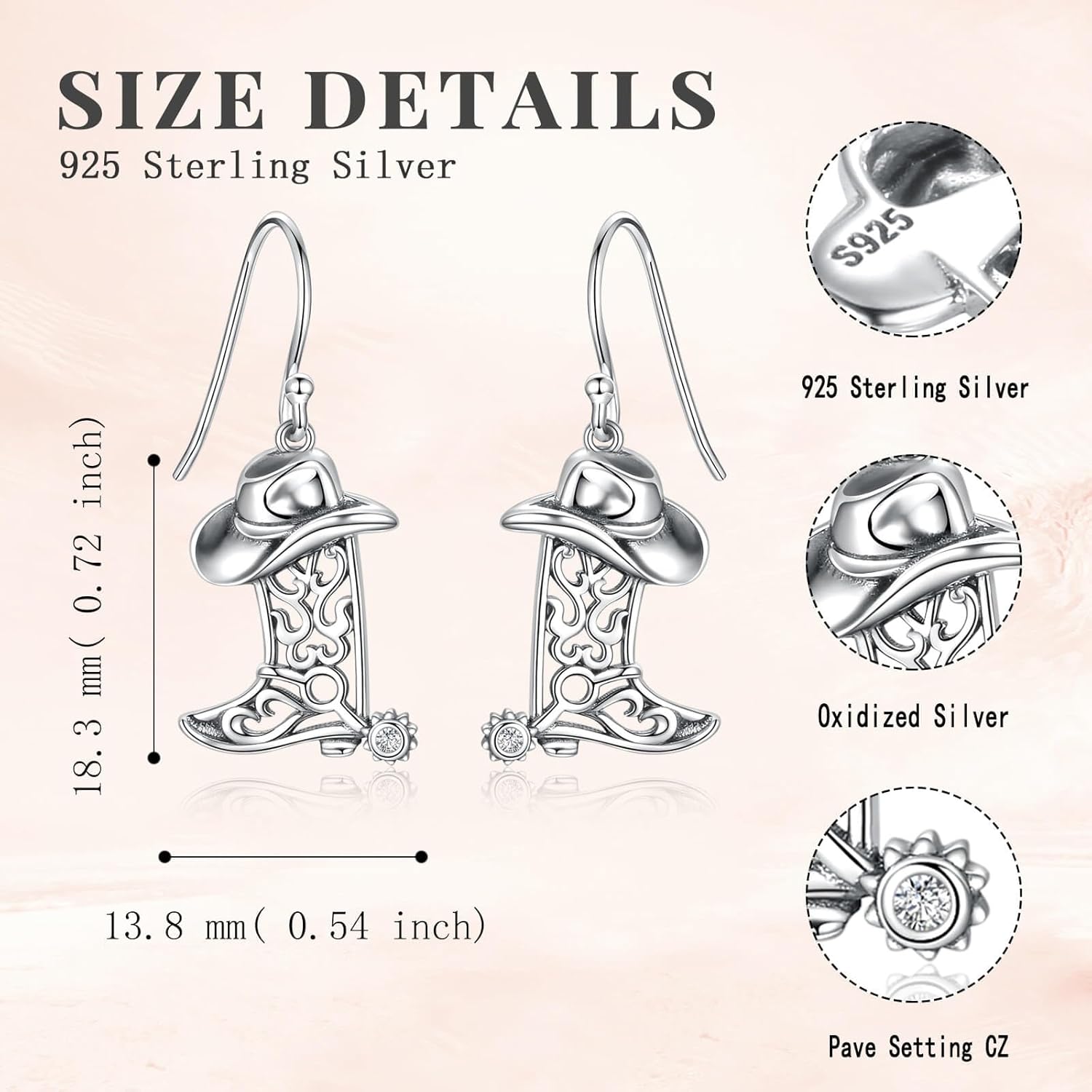 925 Sterling Silver Cowgirl Boot Earrings Dangle Country Western Cowboy Jewelry Gifts for Women - Image 6