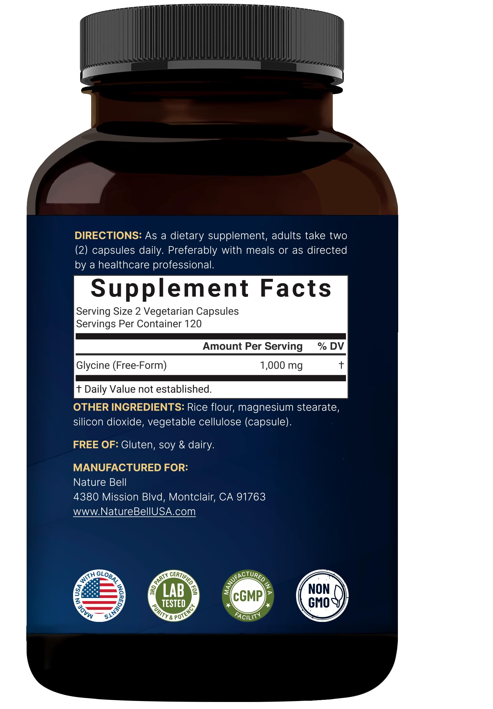 NatureBell Glycine 1,000 mg Per Serving, 240 Vegetarian Capsules – Free-Form Glycine Supplement – 120 Servings – Non-GMO, Gluten Free — Amazon image 7