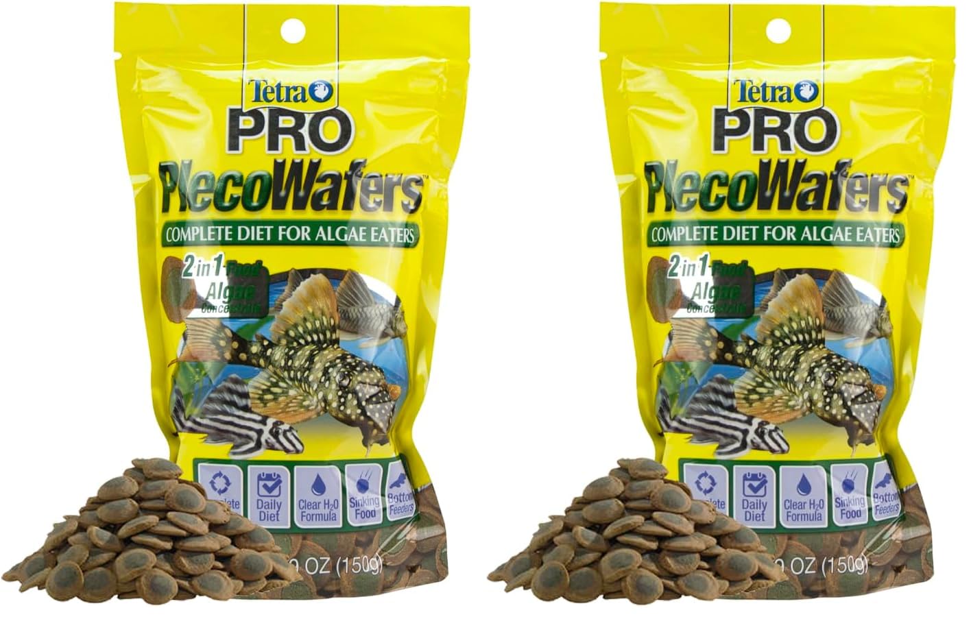 Tetra PRO PlecoWafers 5.29 Ounces, Nutritionally Balanced Vegetarian Fish Food for Bottom Feeders, Concentrated Algae Center (Pack of 2)
