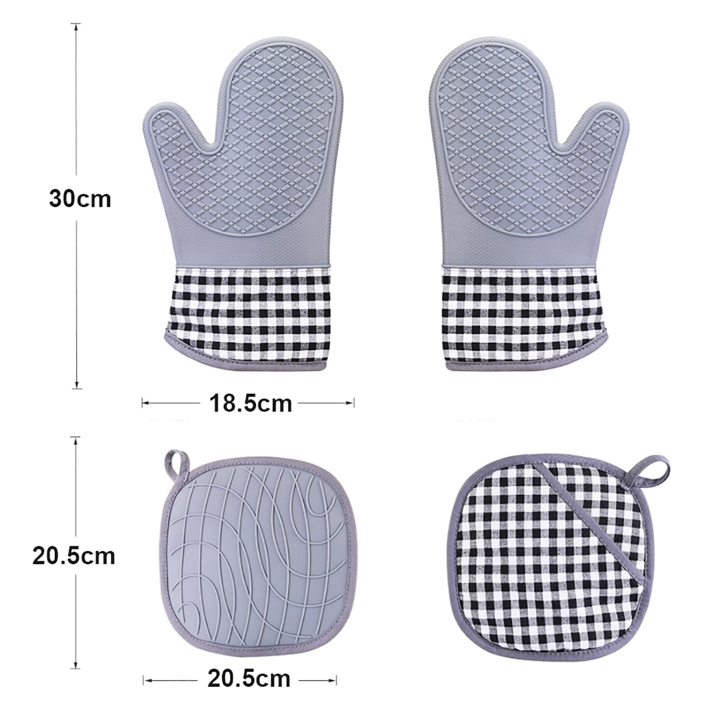 NEWLINE NY Hitzebeständiges Silikon Ofenhandschuhe und Topflappen Set - Rutschfestes, gestepptes Baumwollfutter, extra lange Küchenhandschuhe zum Backen, Kochen, Grillen