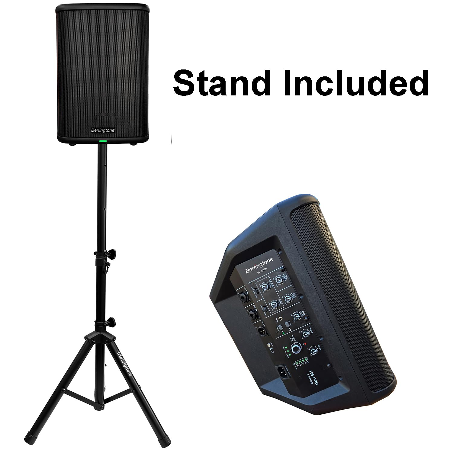 Berlingtone 8-Inch 500W Bluetooth Powered PA Speaker System with Stands, Portable Loud DJ Speaker, Mic/Guitar, TWS Connection, Built-in Rechargeable Battery, for DJ Party, Meeting, Church, Karaoke