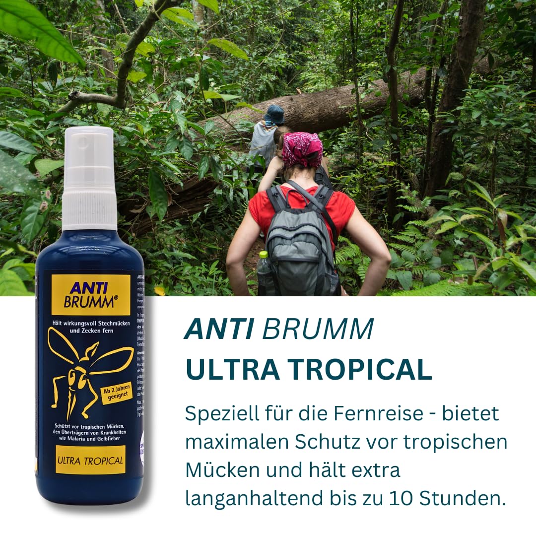 Anti Brumm Ultra Tropical 3x 150 ml I Schutz vor tropischen Mücken I Insektenrepellent I Mückenspray I Abwehr von Mücken und Zecken I Urlaub, Fernreisen I Deet I Spar-Set plus Pharma Perle give-away