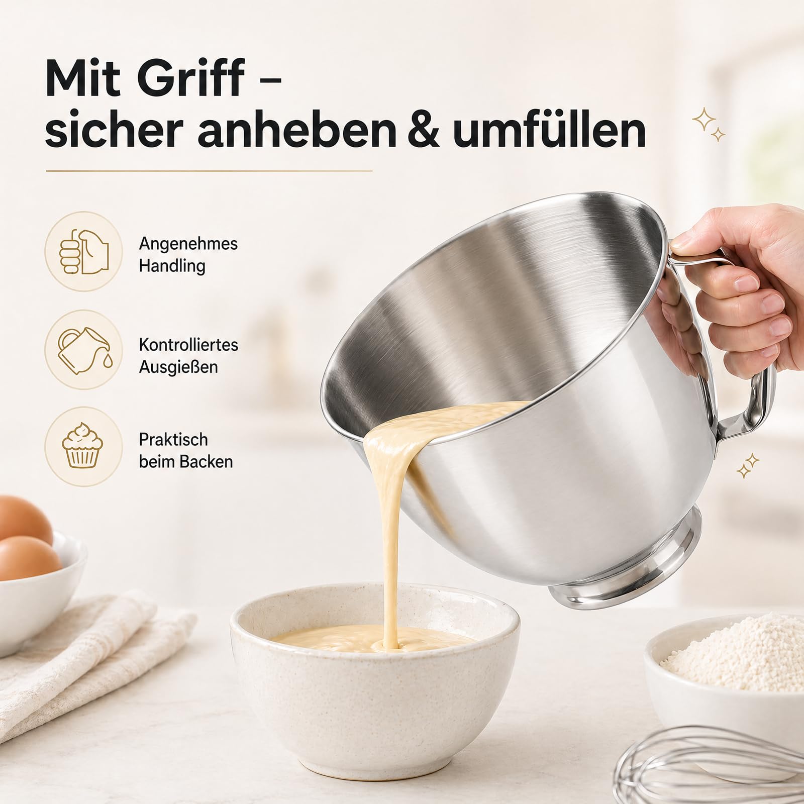 Miska miksera ze stali nierdzewnej, kompatybilna z KItchen AID 4,5-5 Quart, miska do mieszania ze stali nierdzewnej, z uchwytem, nadaje się do mycia w zmywarce, zamiennik do robota kuchennego