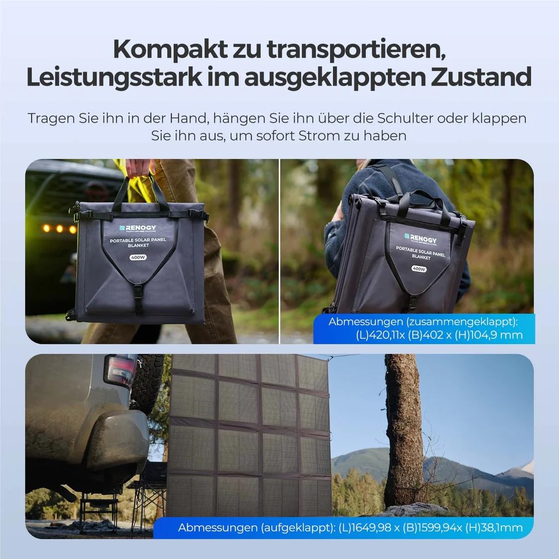 Renogy Faltbares Solarpanel 400W N-Typ 25% Wirkungsgrad IP65 Tragbar Solarmodul für Outdoor Wohnmobil Camping