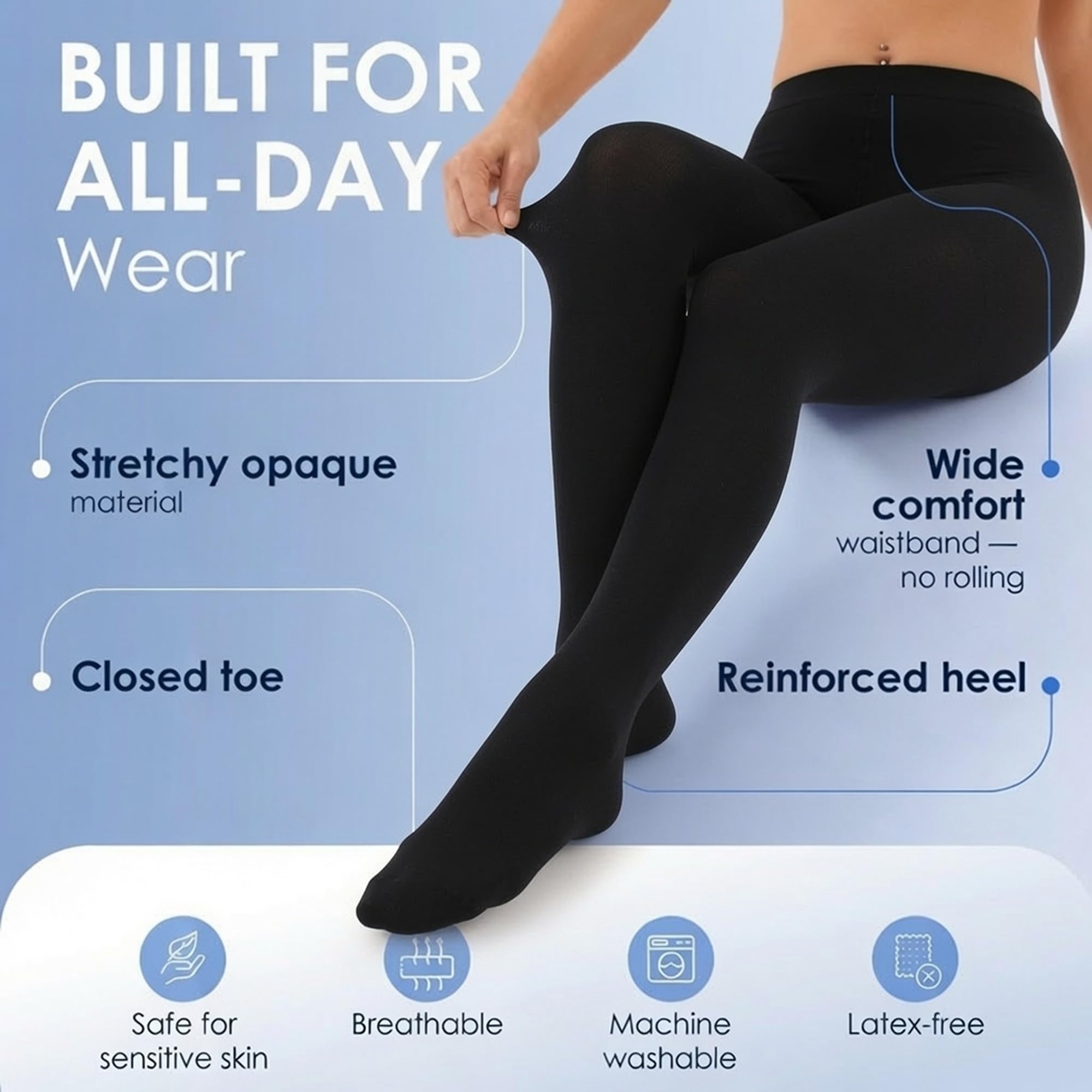 ABSOLUTE SUPPORT Medias de compresión opacas para mujer, 20-30 mmHg, Negro, S