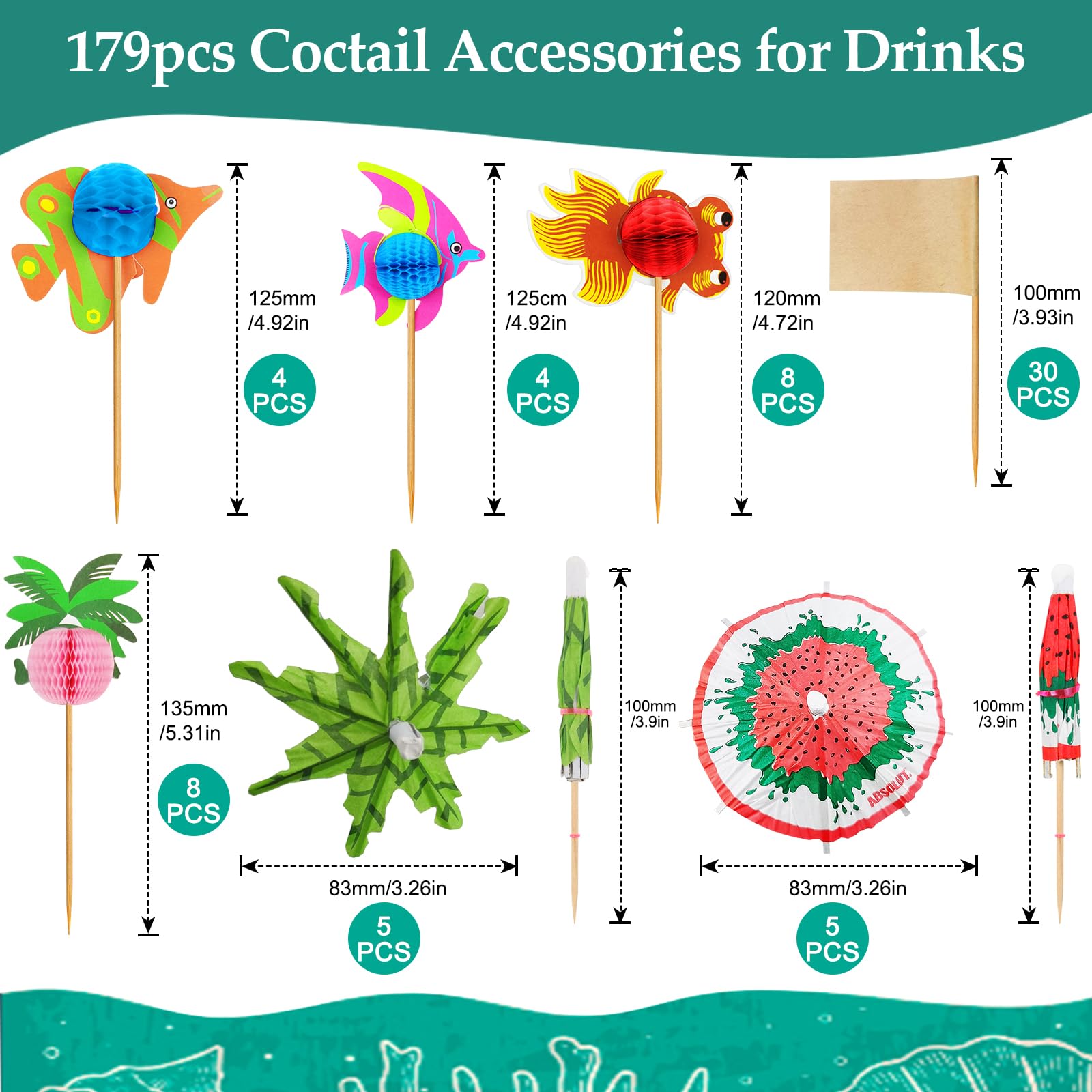 Decorazioni Per Cocktail Riisoyu - 150 Pezzi Con Ombrelli, Cannucce Colorate E Accessori Per Feste - Foto 8