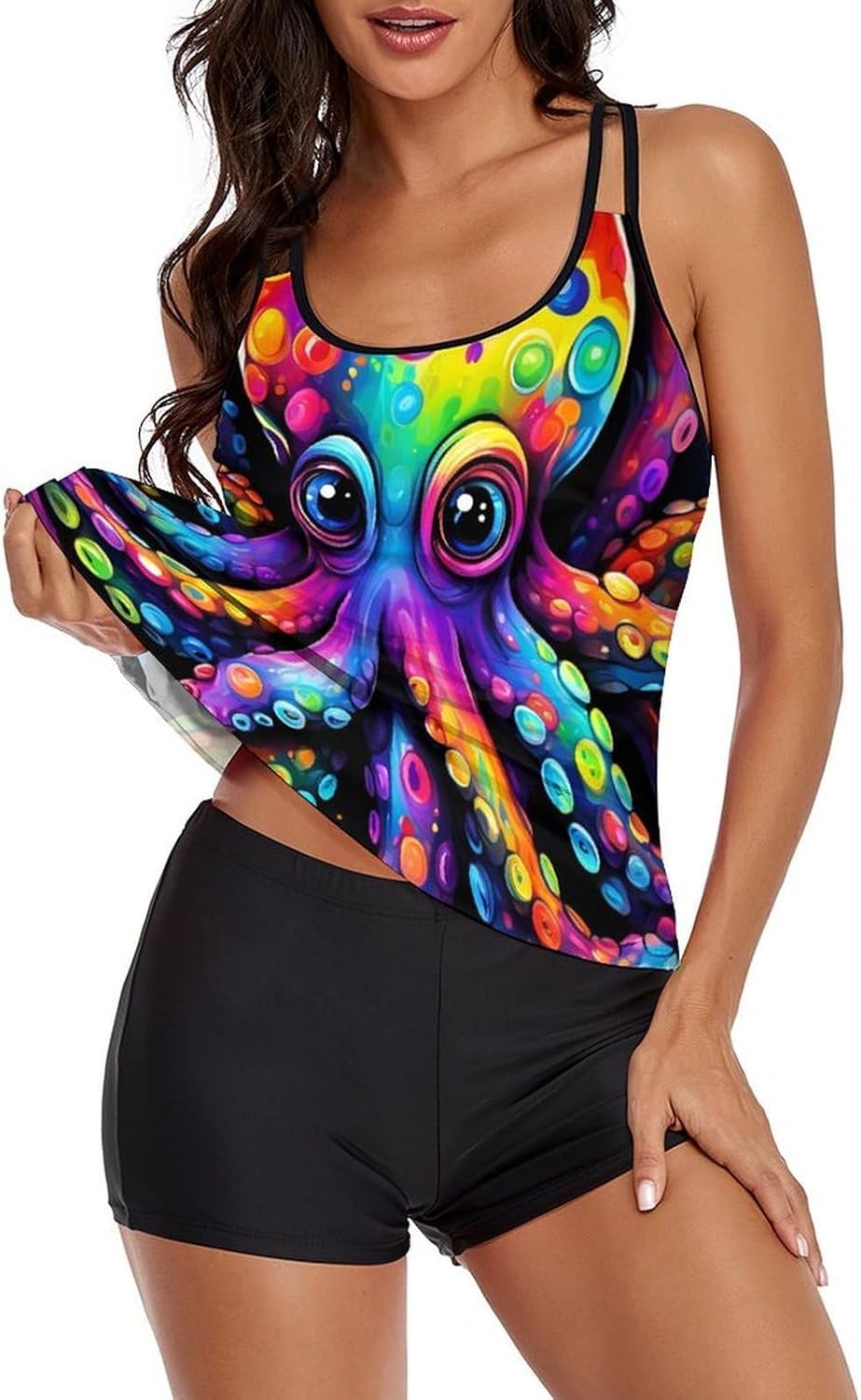 Women's Tankini Bathing Suits, Tummy Control 2 Piece Swimsuit with Tank Top and Shorts